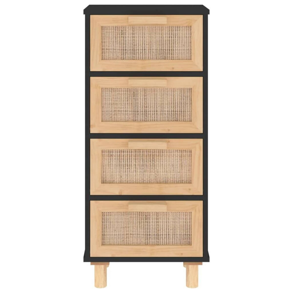 VIDAXL Buffet Noir 40x30x90 cm Bois de pin massif et rotin naturel