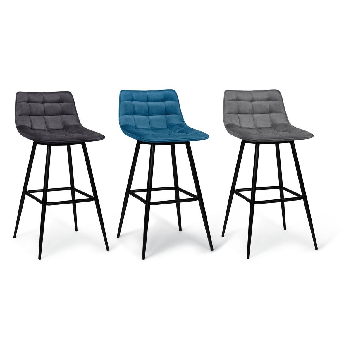 Lot de 2 tabourets chaises de bar assise velour pieds métal SIA