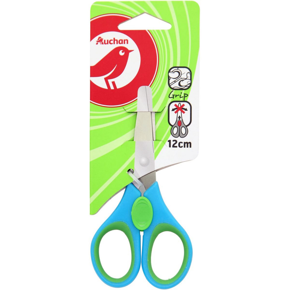 AUCHAN Paire de ciseaux bouts ronds 12 cm sécurité droitier bleu