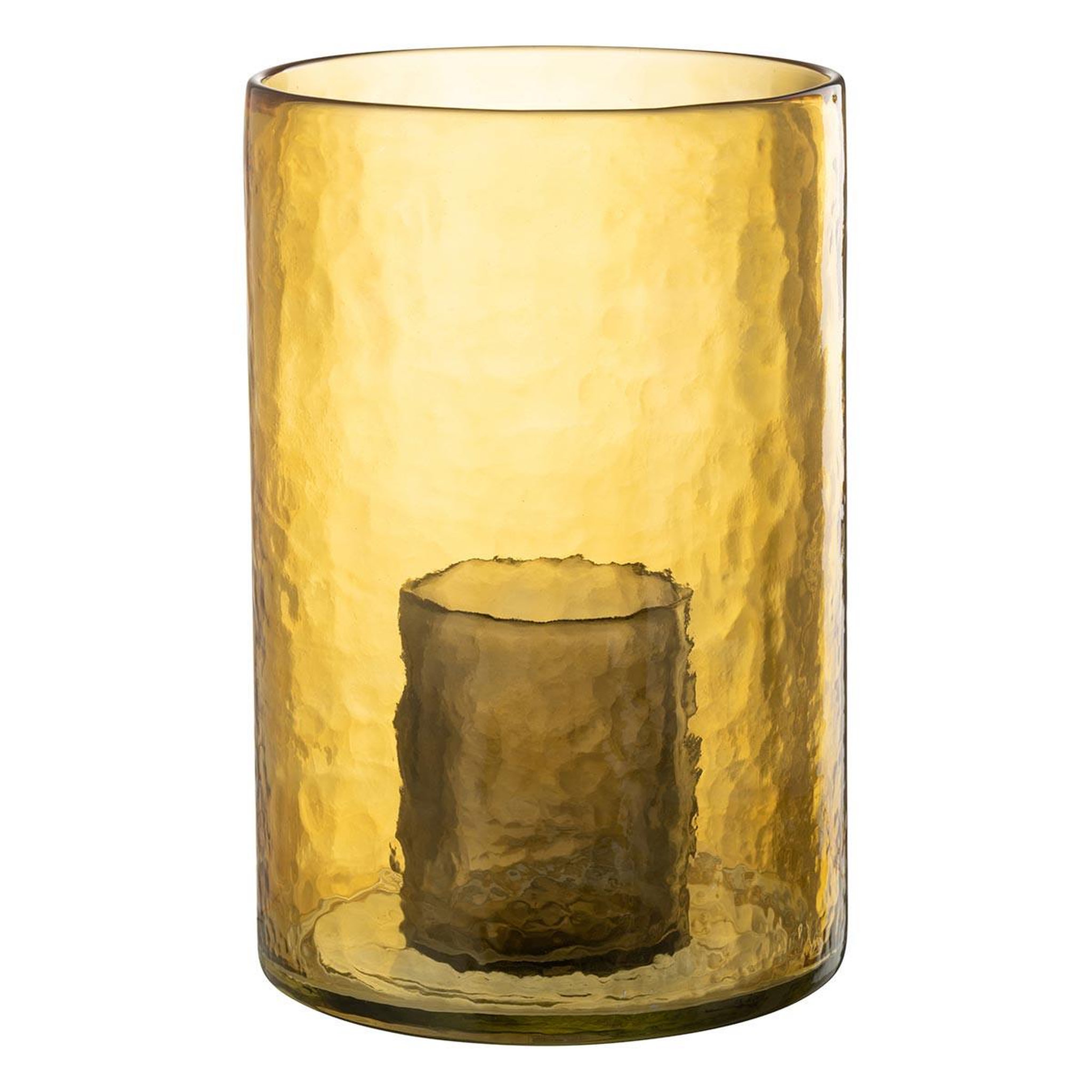 J-LINE Photophore Double en Verre  Hurricane  30cm Jaune