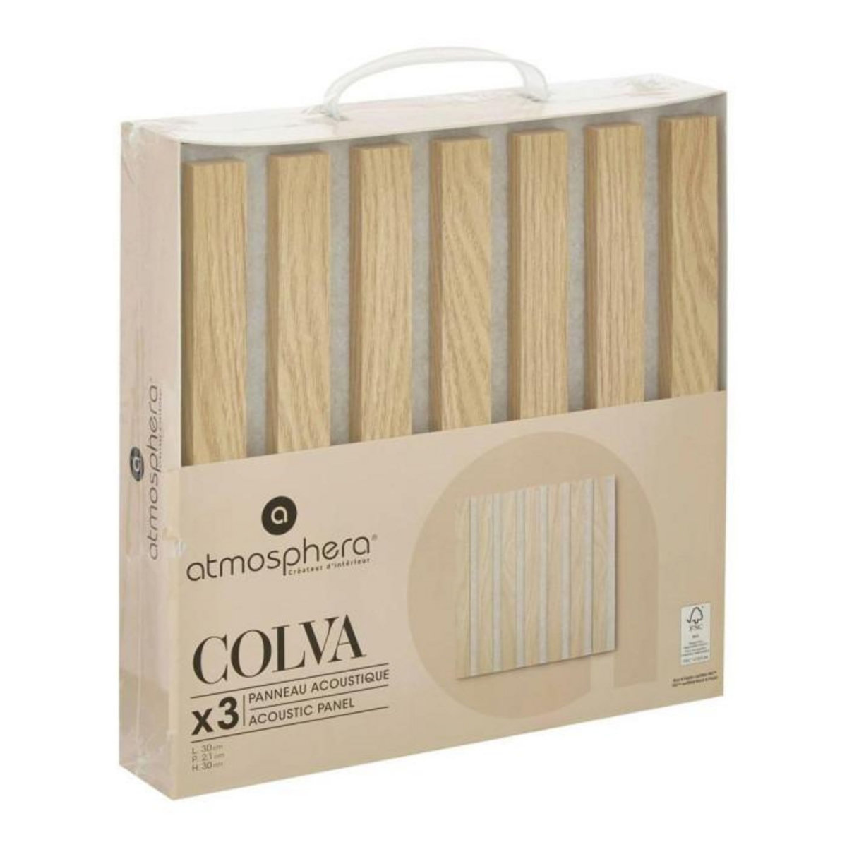 ATMOSPHERA Lot de 3 Panneaux Déco  Colva  30x30cm Beige