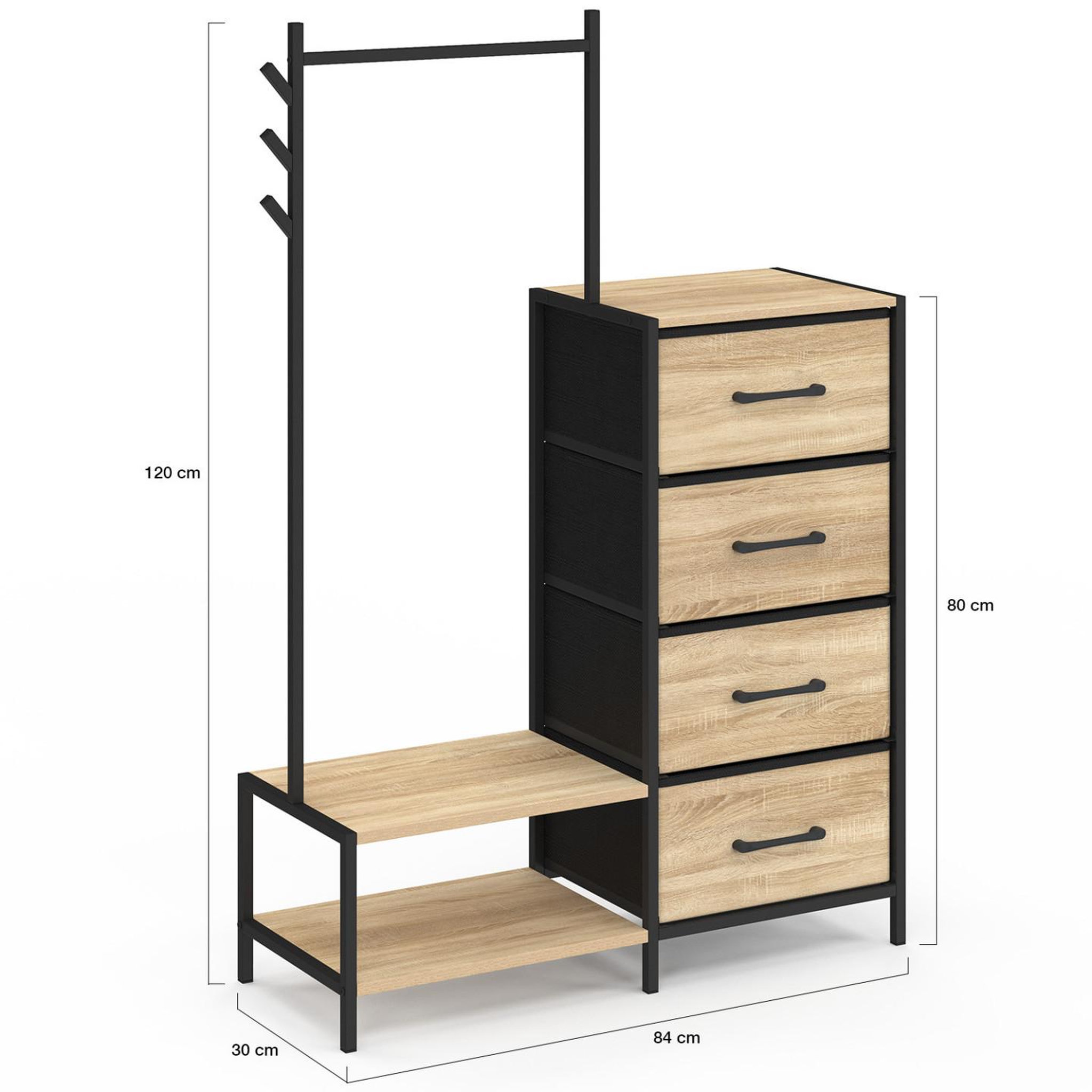 Voir la diapositive 5 : ID MARKET Commode 4 tiroirs en tissu utah 84 cm et penderie avec étagères et patères, design industriel