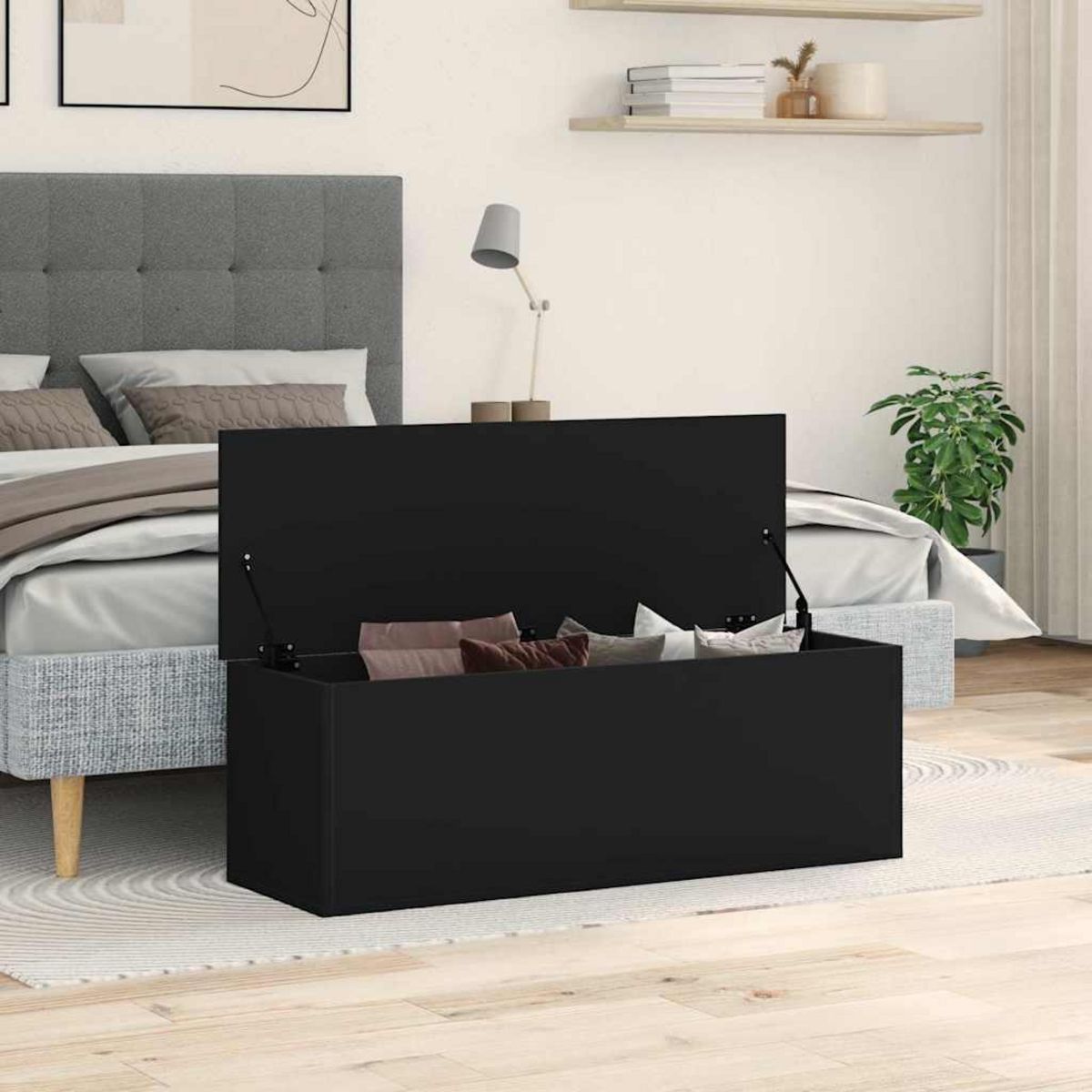 VIDAXL Boîte de rangement noir 102x35x35 cm bois d'ingenierie
