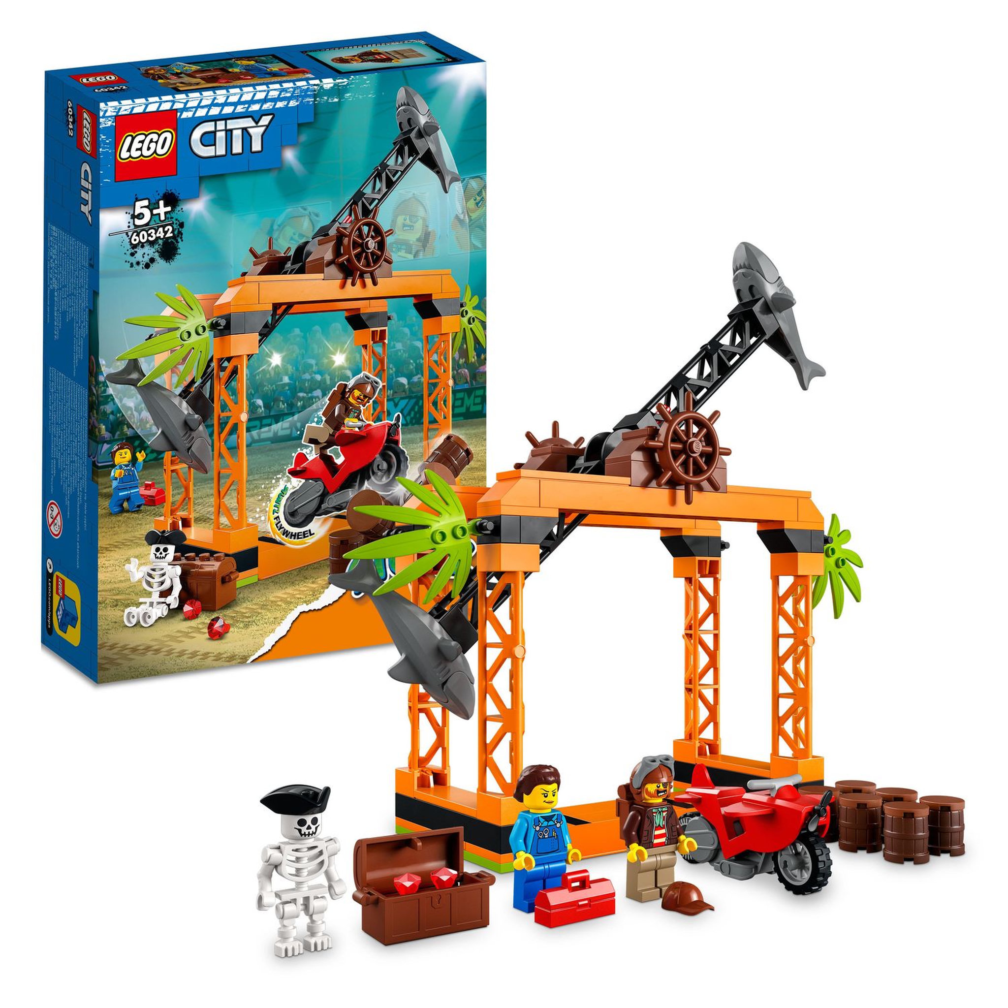 Voir la diapositive 2 : LEGO City Stuntz 60342 Le Défi de Cascade : l&rsquo;Attaque des Requins, Jouet de Moto Enfants 