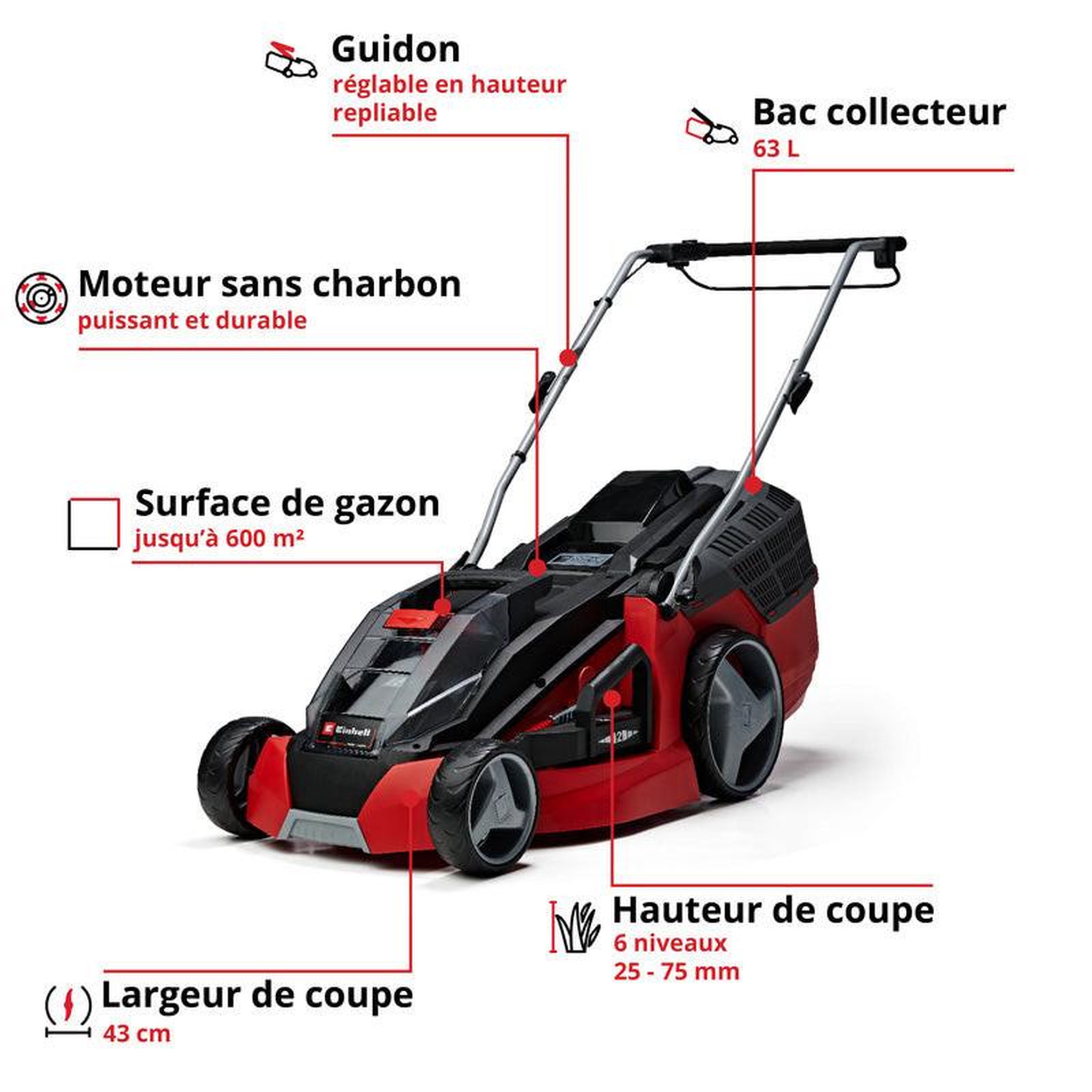 Voir la diapositive 2 : Einhell Tondeuse à gazon Lithium sur accu GE-CM 43 Li M