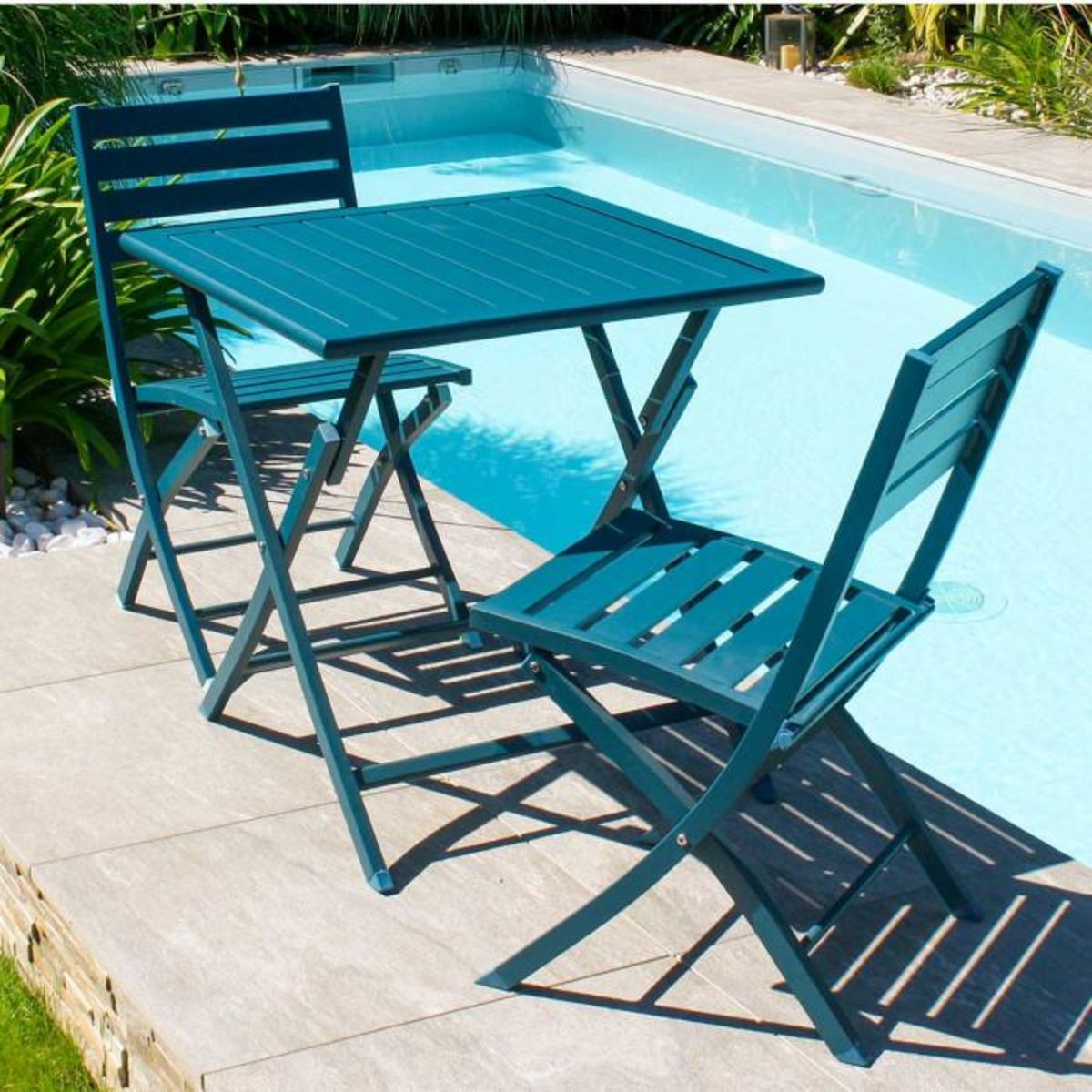 Paris Prix Lot de 2 Chaises de Jardin Pliantes  Marius  82cm Bleu Canard