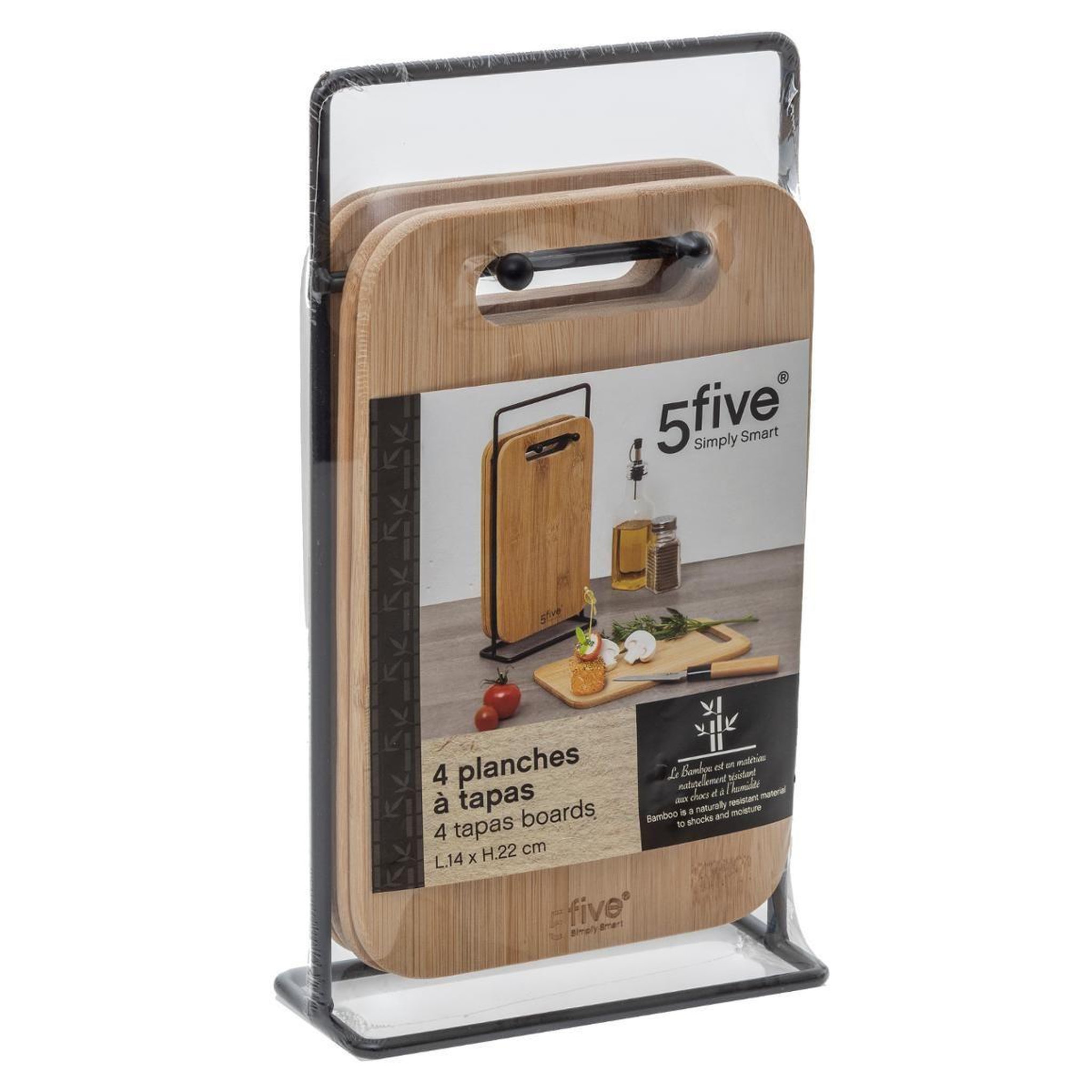 Voir la diapositive 4 : FIVE Lot de 4 planches à découper  tapas  27cm naturel