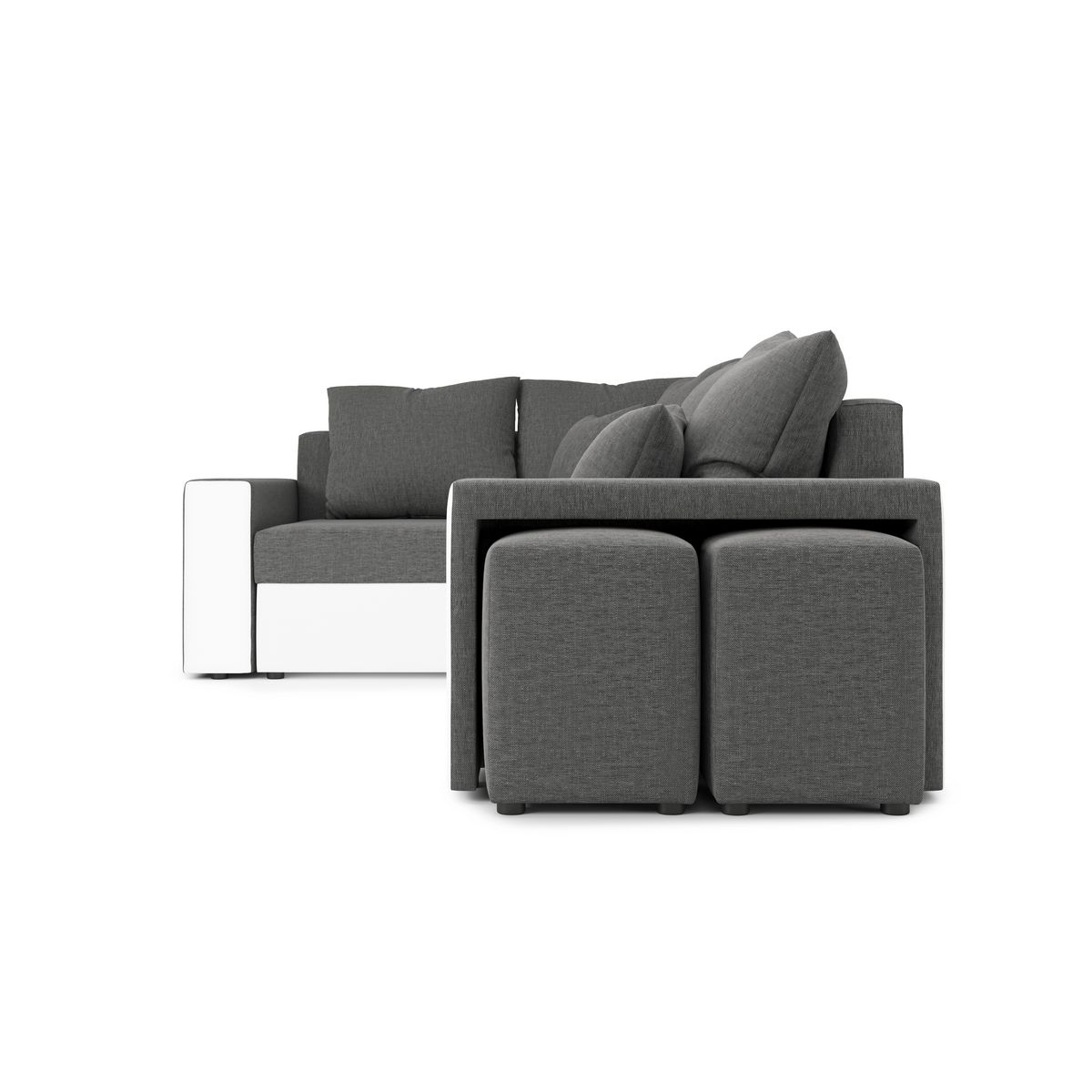 Canapé d'angle convertible réversible 5 places avec étagères et poufs intégrés AUSTIN XL