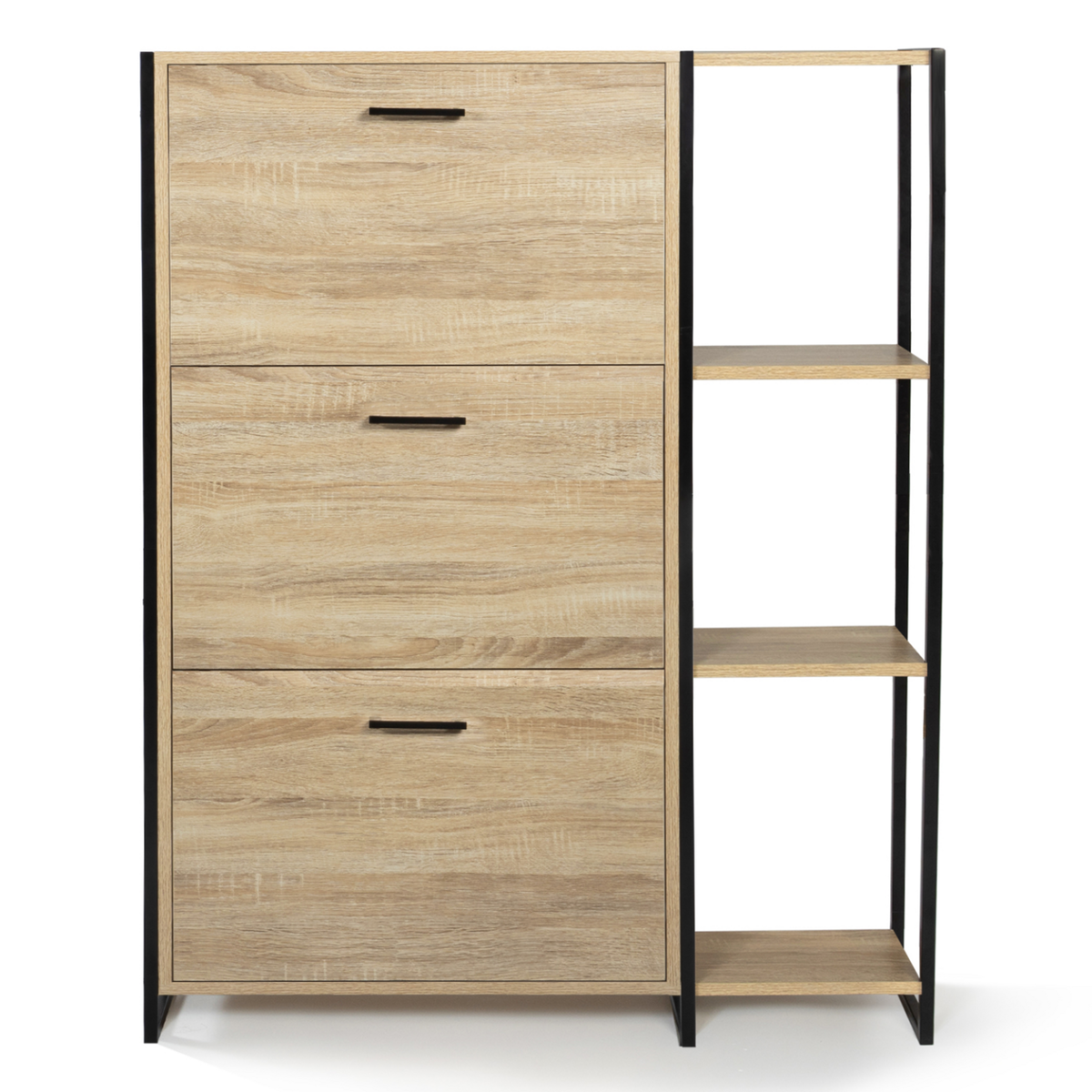 ID MARKET Meuble à chaussures 18 paires LUIS 3 portes avec étagère design industriel