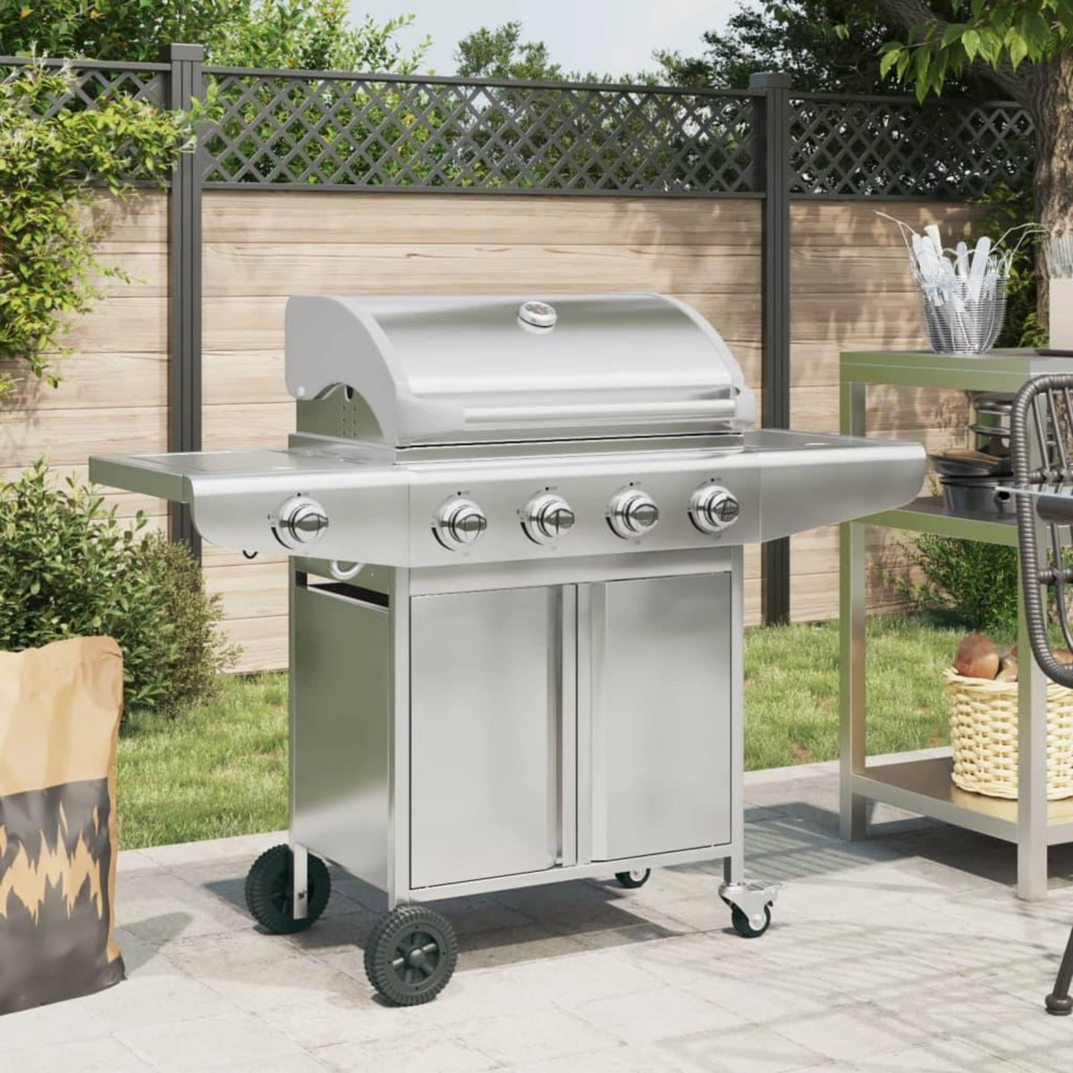 VIDAXL Barbecue a gaz avec 5 bruleurs argente acier inoxydable