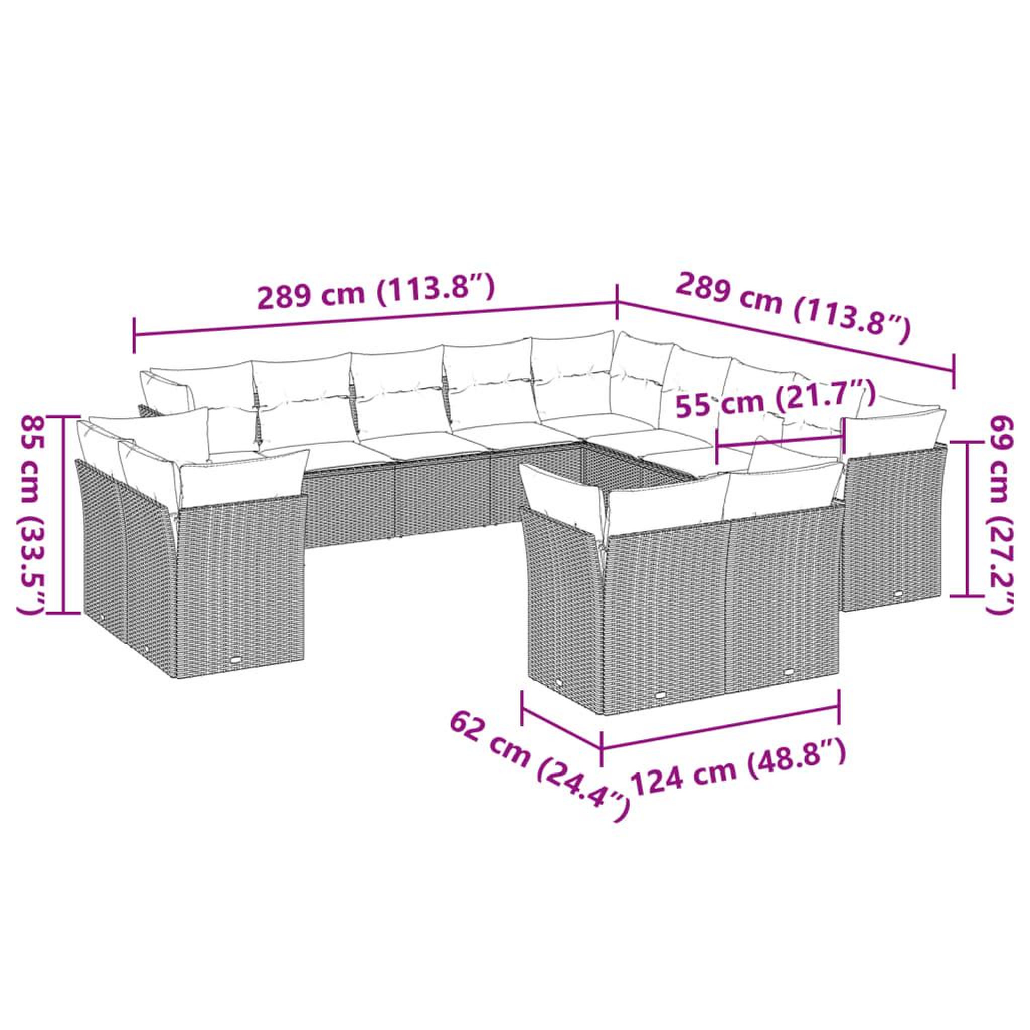 Voir la diapositive 3 : VIDAXL Salon de jardin avec coussins 13 pcs gris clair resine tressee