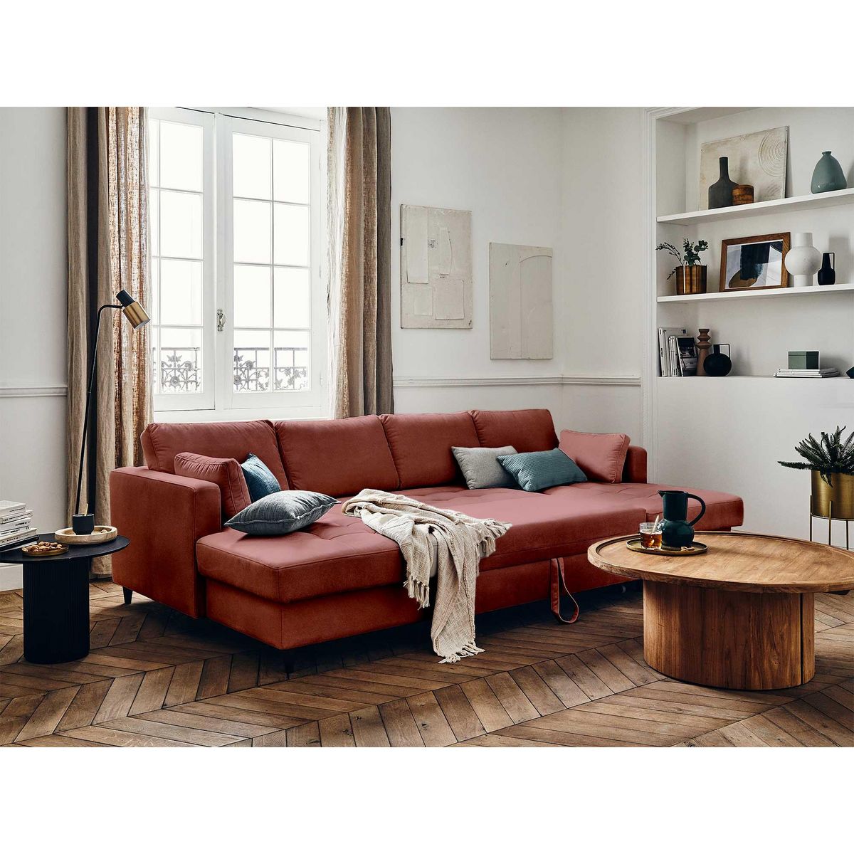 LISA DESIGN Anna - canapé panoramique en u - 7 places - convertible avec coffre - en velours