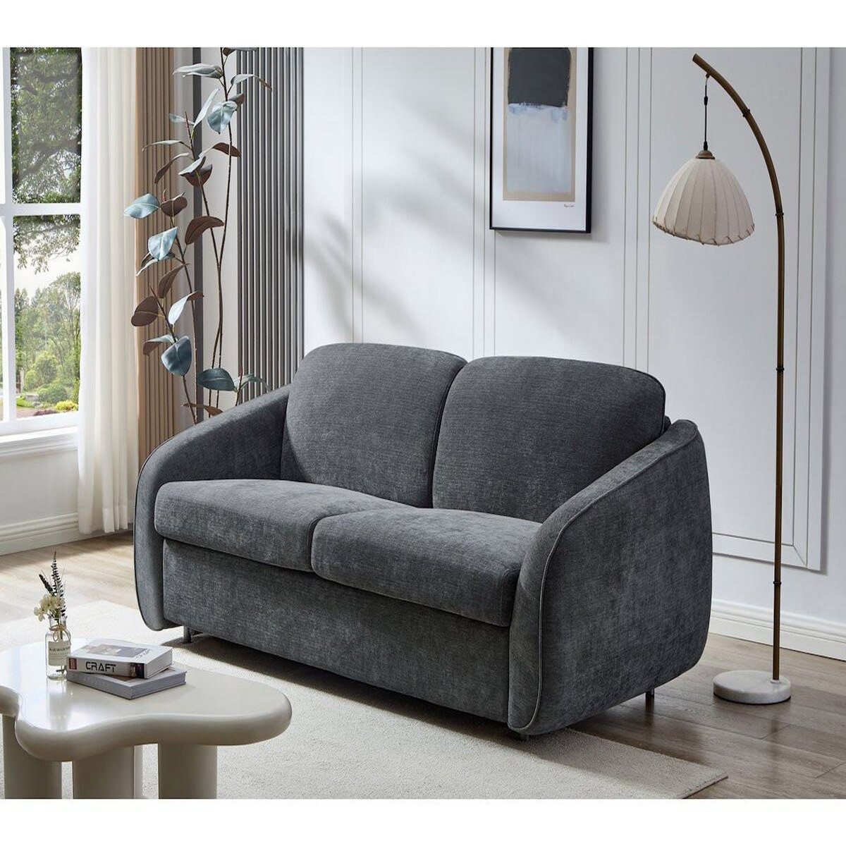 Habitat et Jardin Canapé convertible express en tissu texturé  Laurie  - Couchage 140 cm -  3 places - Gris