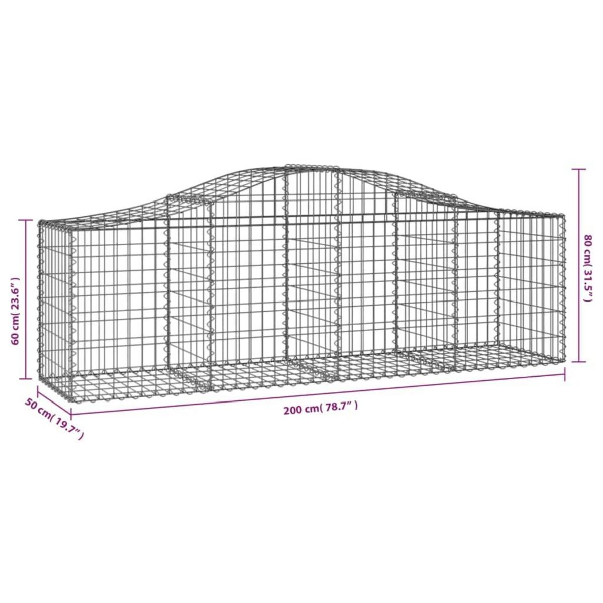 VIDAXL Panier de gabions arque 200x50x60/80 cm Fer galvanise