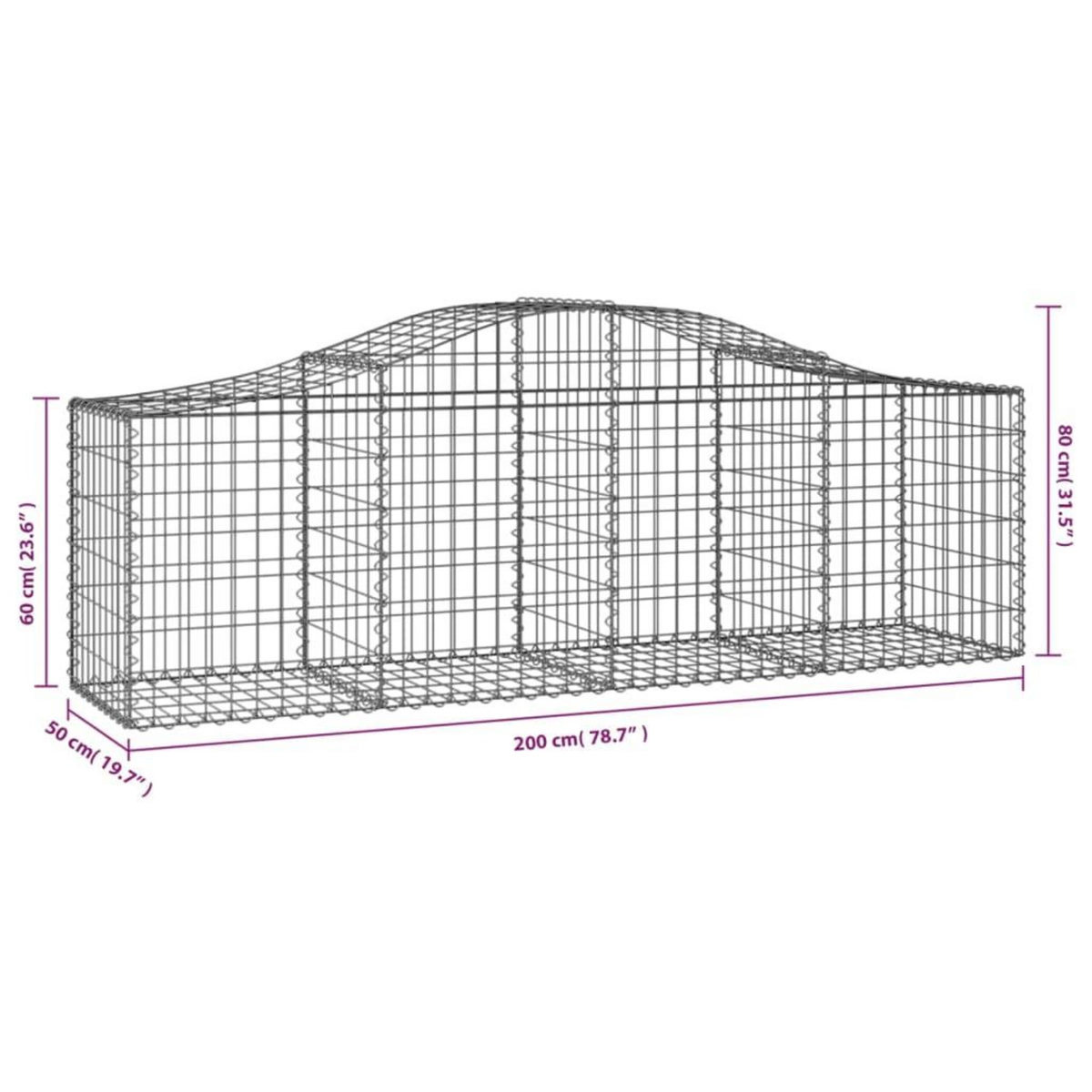 VIDAXL Panier de gabions arque 200x50x60/80 cm Fer galvanise
