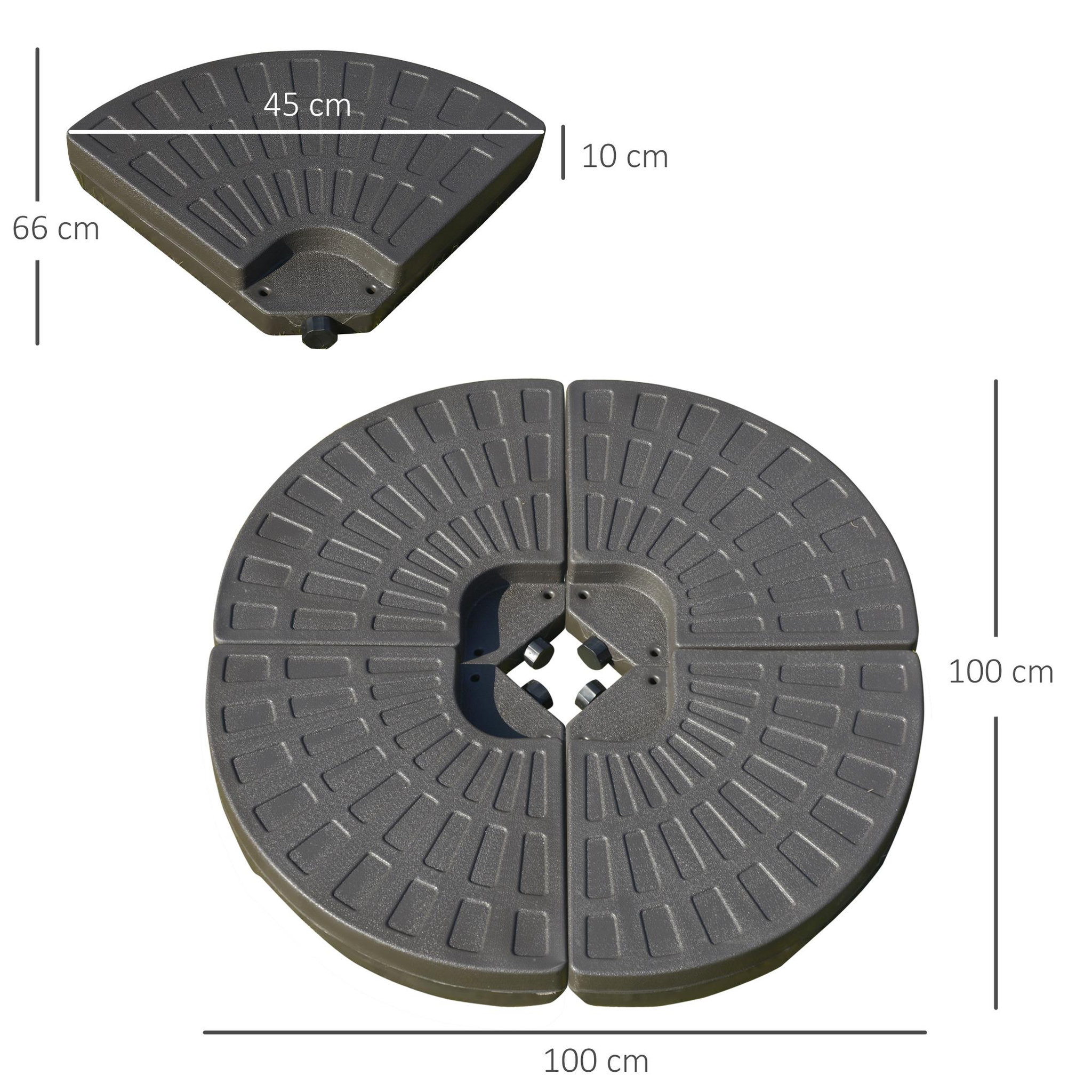Voir la diapositive 3 : OUTSUNNY Lot de 4 poids de lestage pour parasols déportés dim. totales 100L x 100l x 10H cm HDPE café