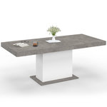 ID MARKET Table à manger extensible rectangle EDEN 6-10 personnes béton et blanc 160-200 cm