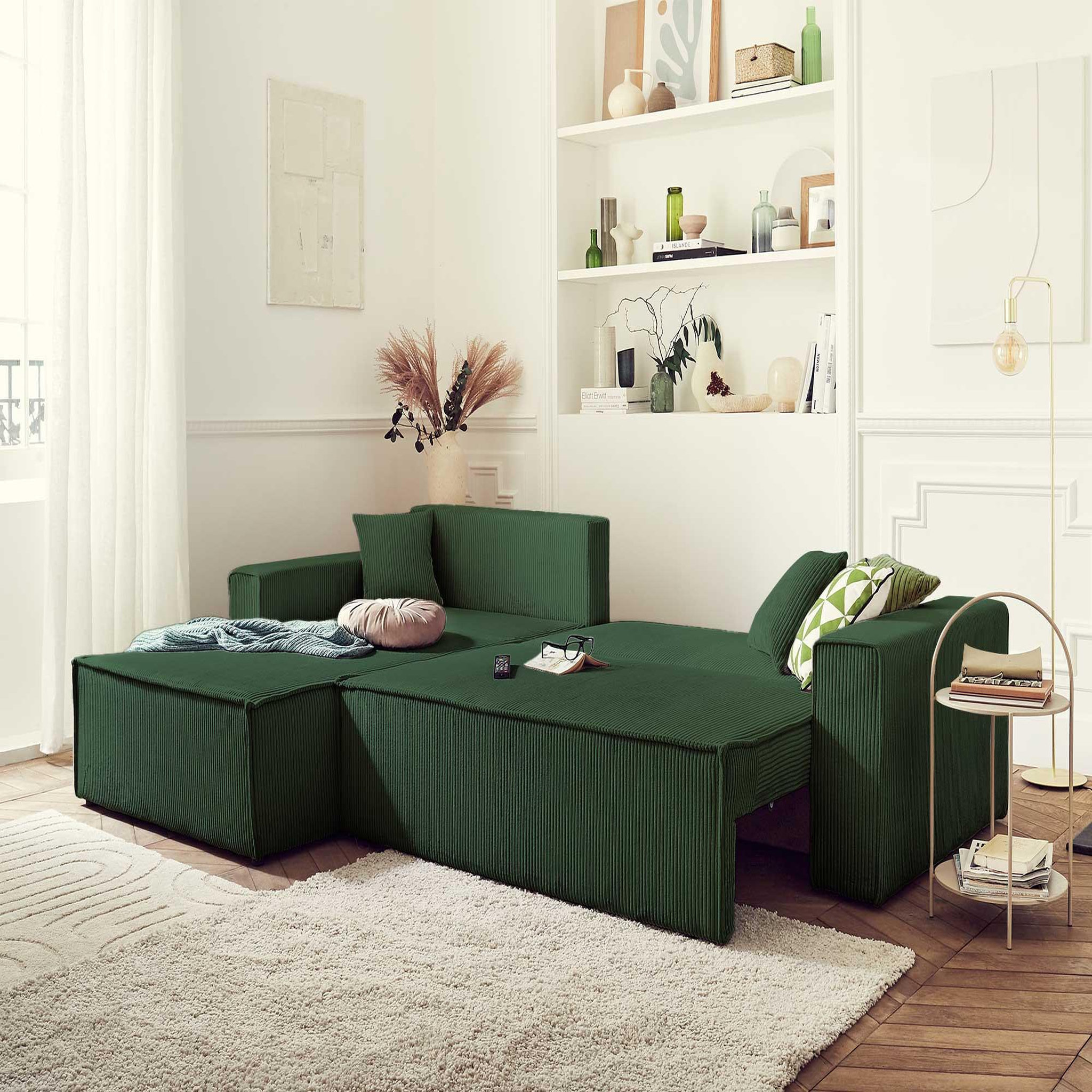 Voir la diapositive 2 : BEST MOBILIER Dellia - canapé d'angle réversible convertible - avec coffre - en velours côtelé - 4 places