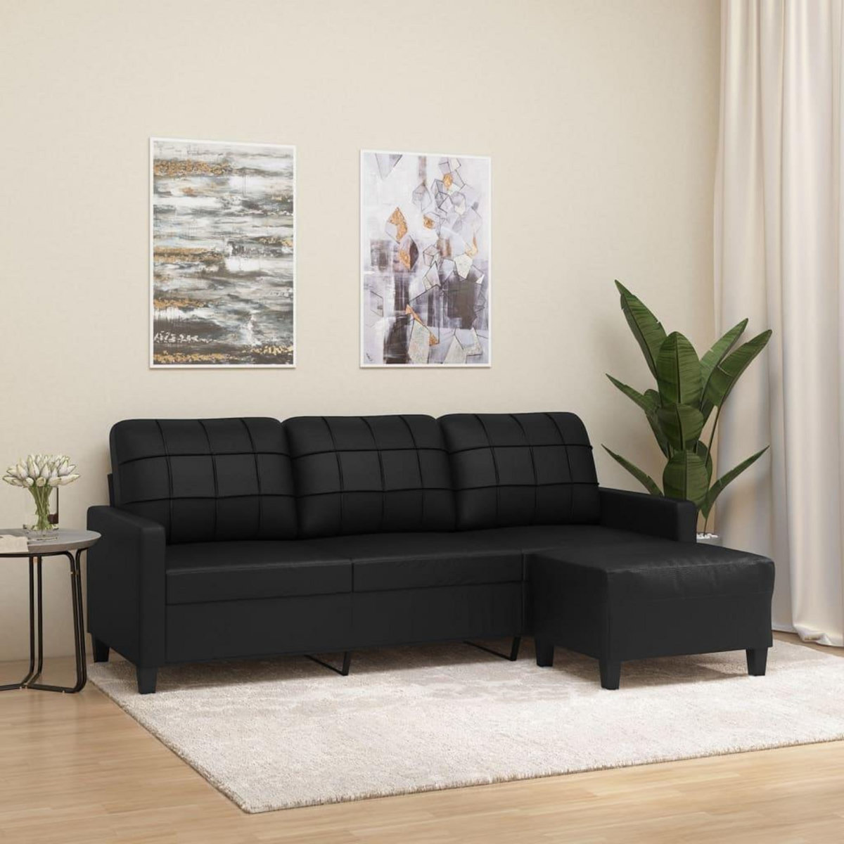 VIDAXL Canape a 3 places avec repose-pieds Noir 180 cm Similicuir