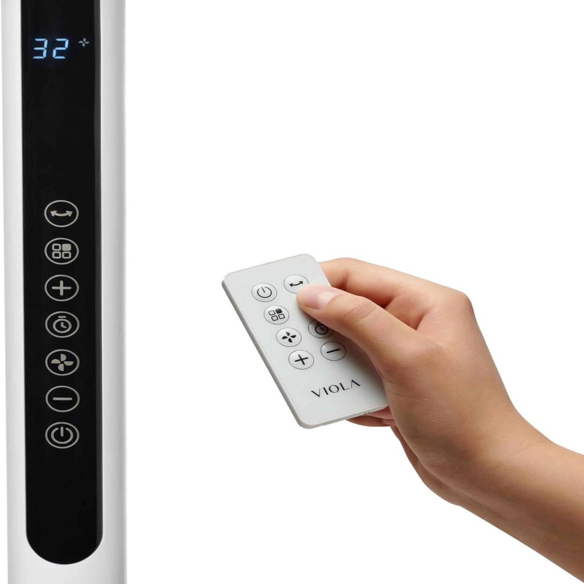 Voir la diapositive 2 : VIOLA Spring X32 Ventilateur sur Pied Silencieux avec Télécommande, Moteur Brushless Économie, Puissant Flux d'air, 32 Vitesses, Oscillant 320°, Hauteur réglable, Incliner vers le haut 90°, Minuterie