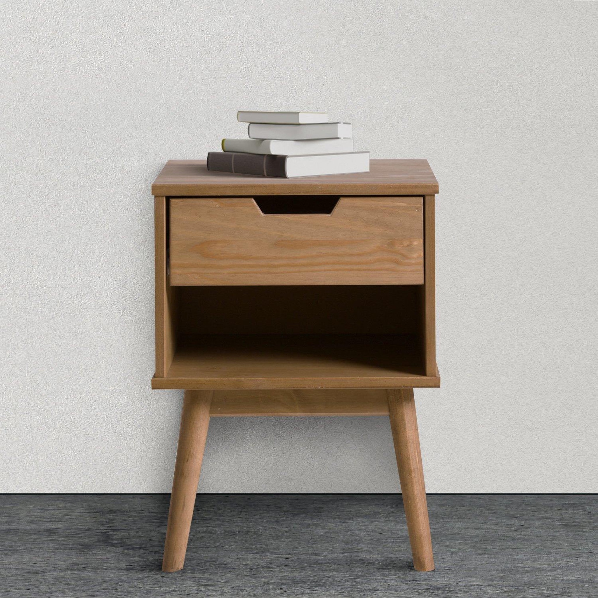 Voir la diapositive 4 : VS VENTA-STOCK Table de Chevet Bali 1 tiroir, Fabriqué en Bois de pin Massif