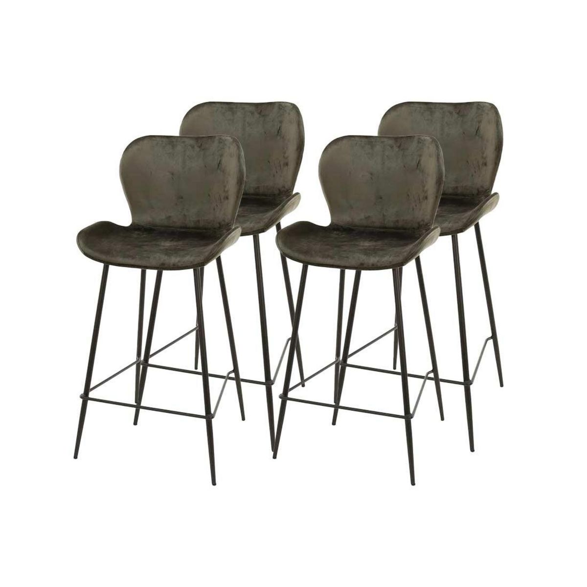 LISA DESIGN Basti - lot de 4 tabourets de bar - en velours gris