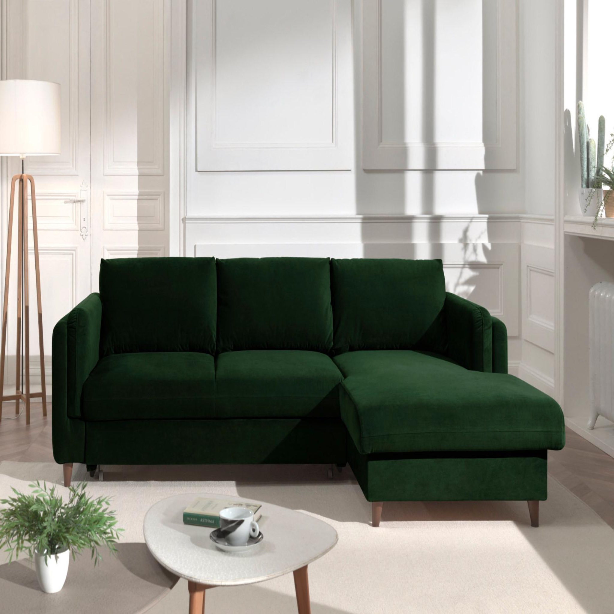 Voir la diapositive 6 : BEST MOBILIER Brooke - canapé d'angle droit - convertible avec coffre - 4 places - en velours