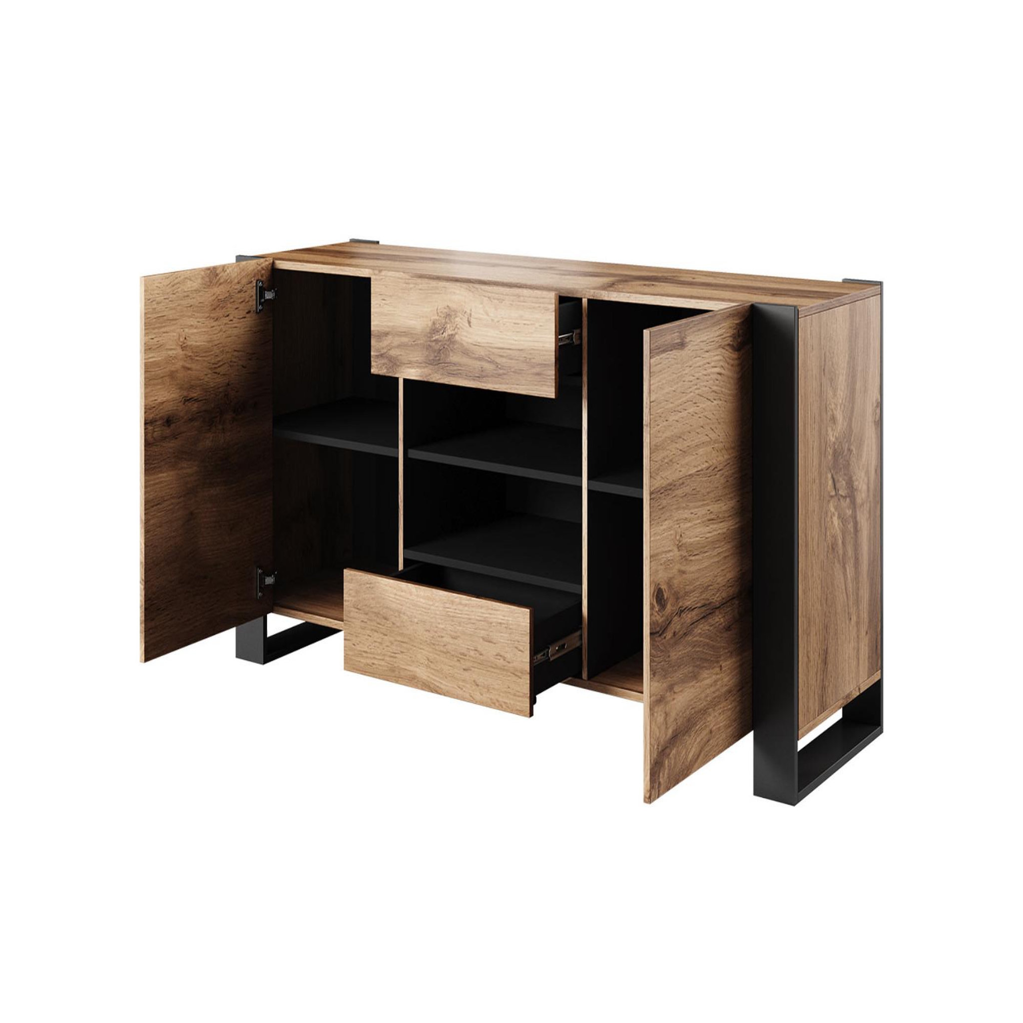 Voir la diapositive 2 : BEST MOBILIER Willow - buffet bas - effet bois et gris - 2 portes, 2 tiroirs et 2 niches - 164 cm