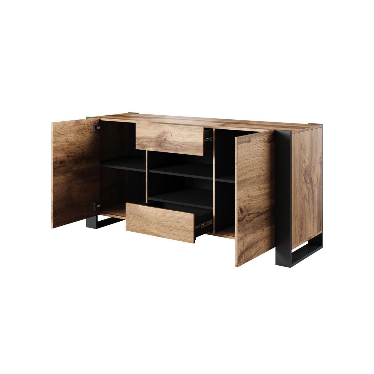 BEST MOBILIER Willow - buffet bas - effet bois et gris - 164 cm - style industriel