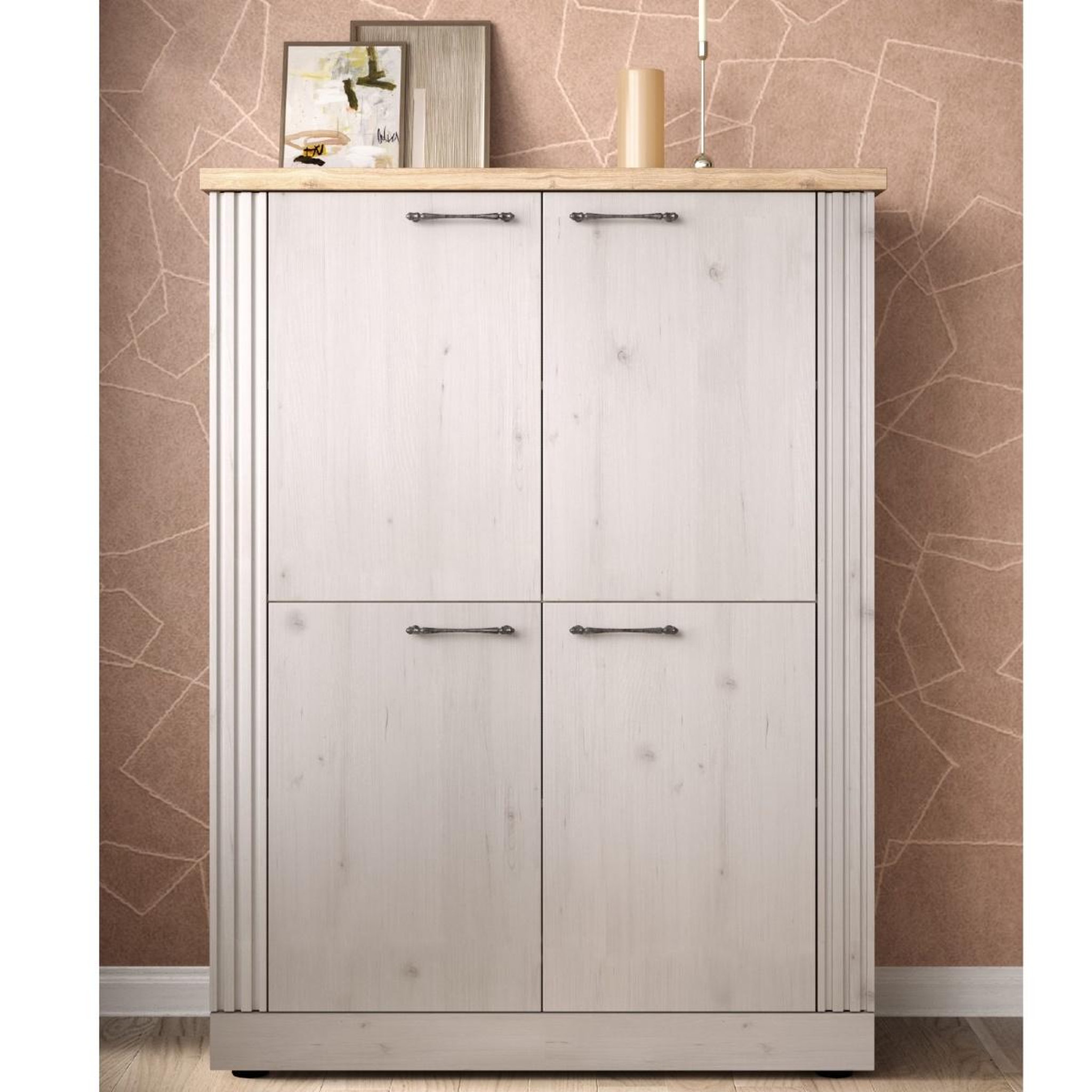 Voir la diapositive 2 : JLC KREATION Argentier-bar moderne 4 portes coloris chêne naturel YANIS