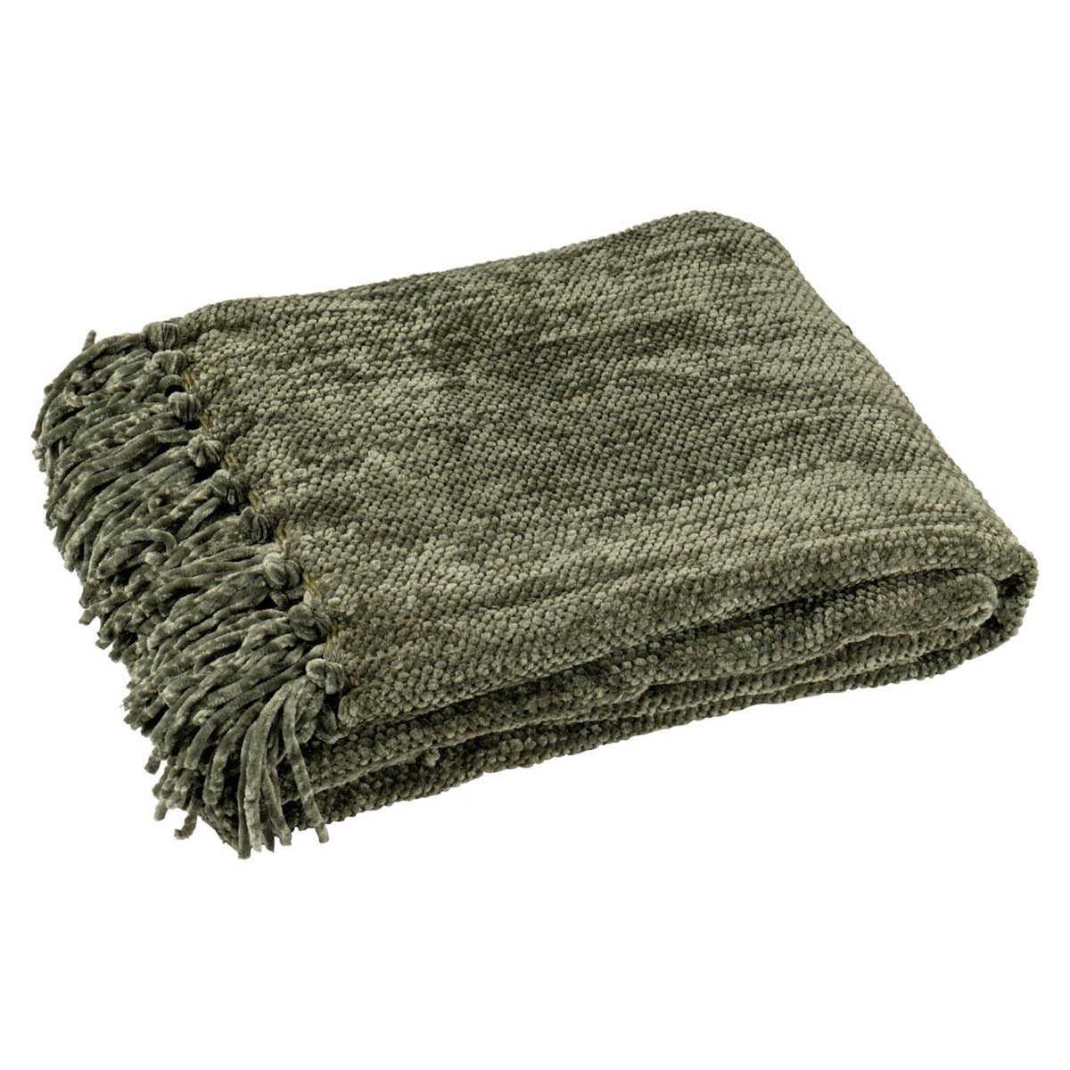 Paris Prix Plaid à Franges  Chenille  130x170cm Vert Foncé
