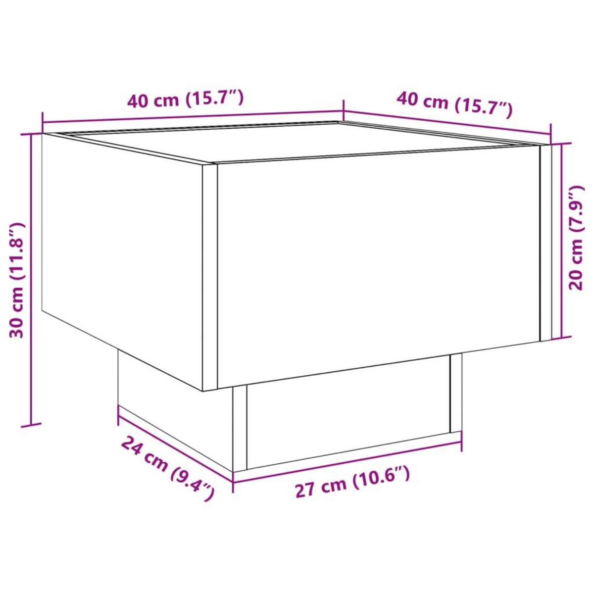 VIDAXL Table de chevet avec LED infini gris beton 40x40x30 cm
