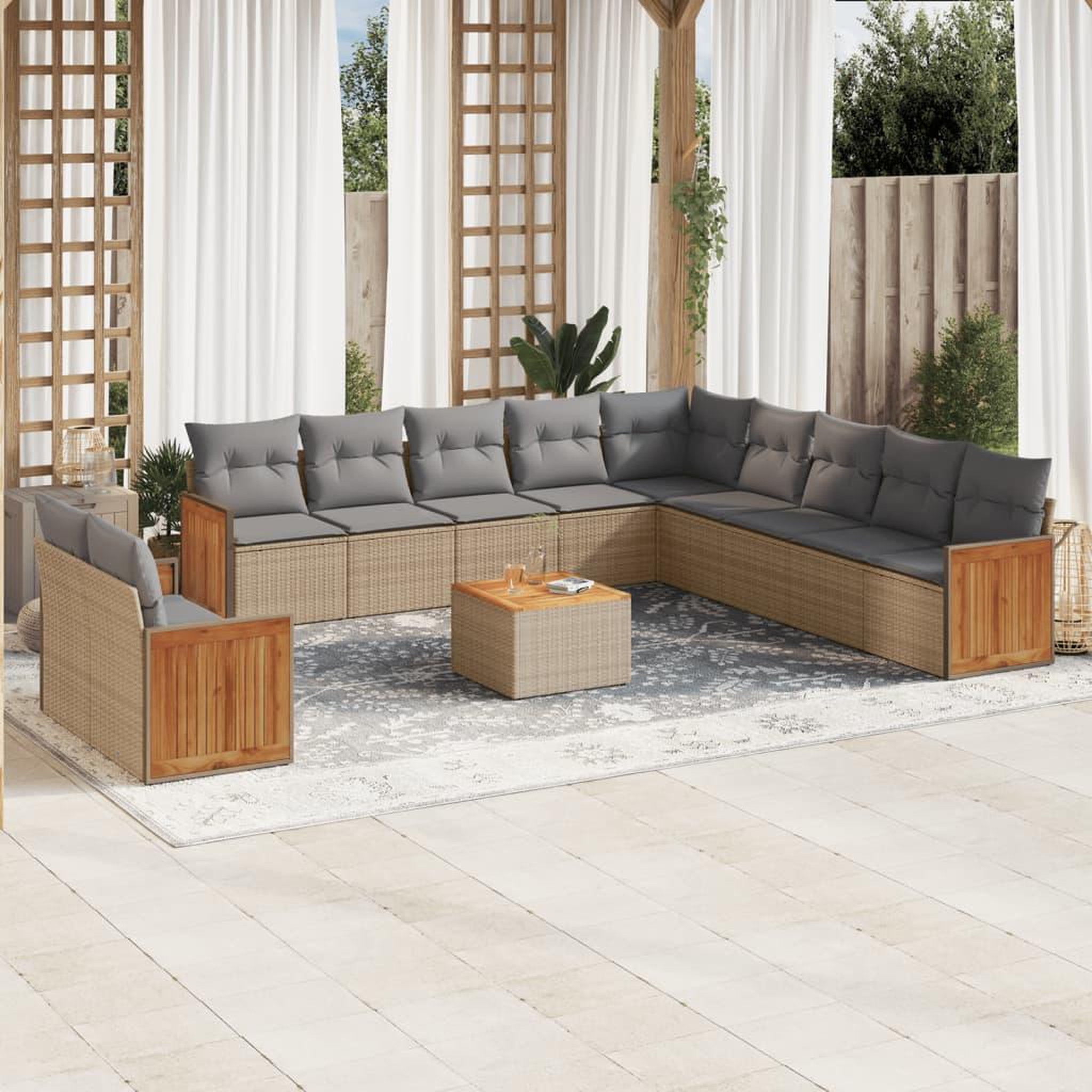 VIDAXL Salon de jardin avec coussins 12 pcs beige resine tressee