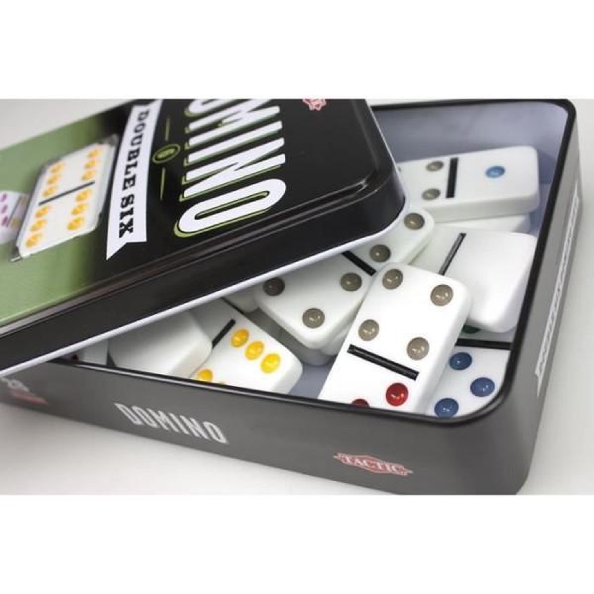 Voir la diapositive 2 : Tactic Jeu de dominos tactic double 6 en boîte métal - garçon et fille - a partir de 5 ans