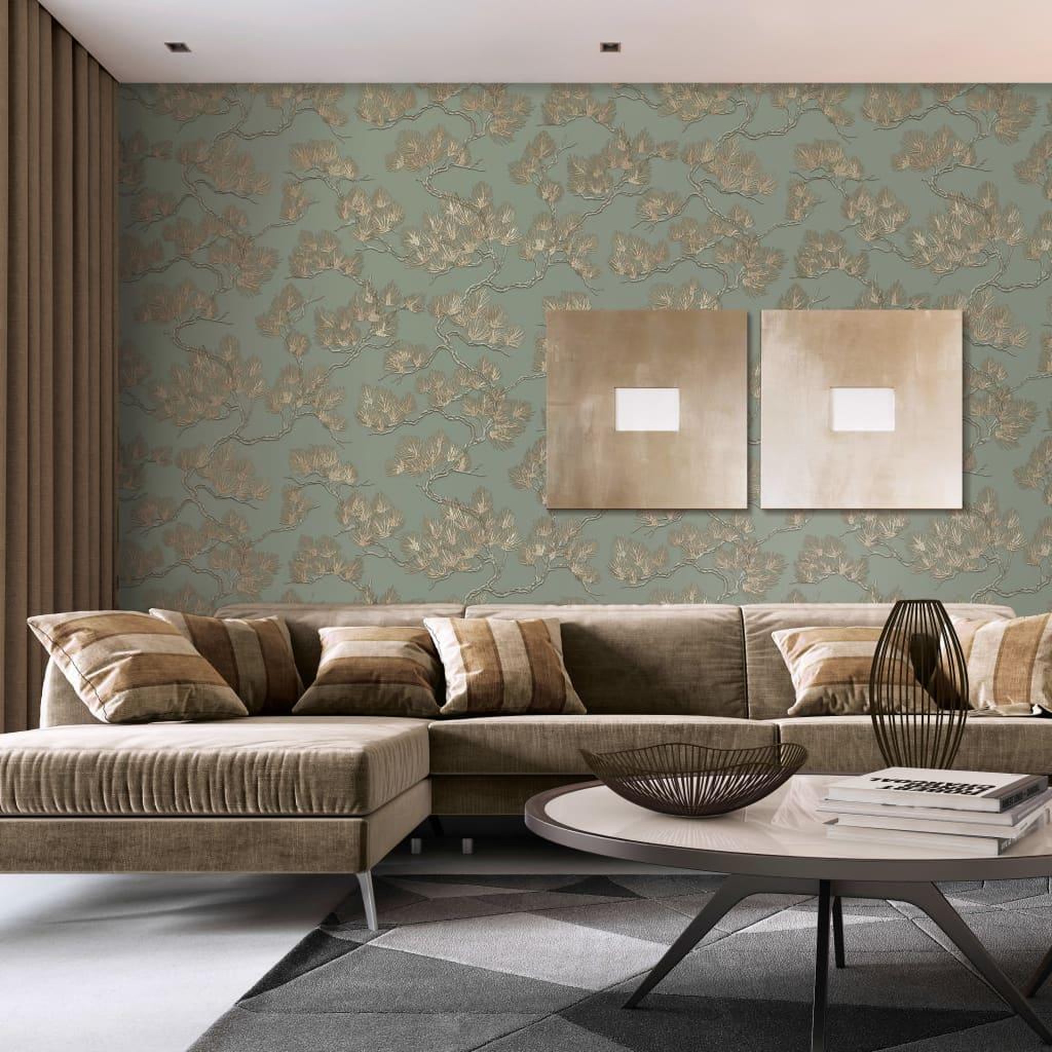 Voir la diapositive 1 : DUTCH WALLCOVERINGS DUTCH WALLCOVERINGS Papier peint Motif avec pins Vert