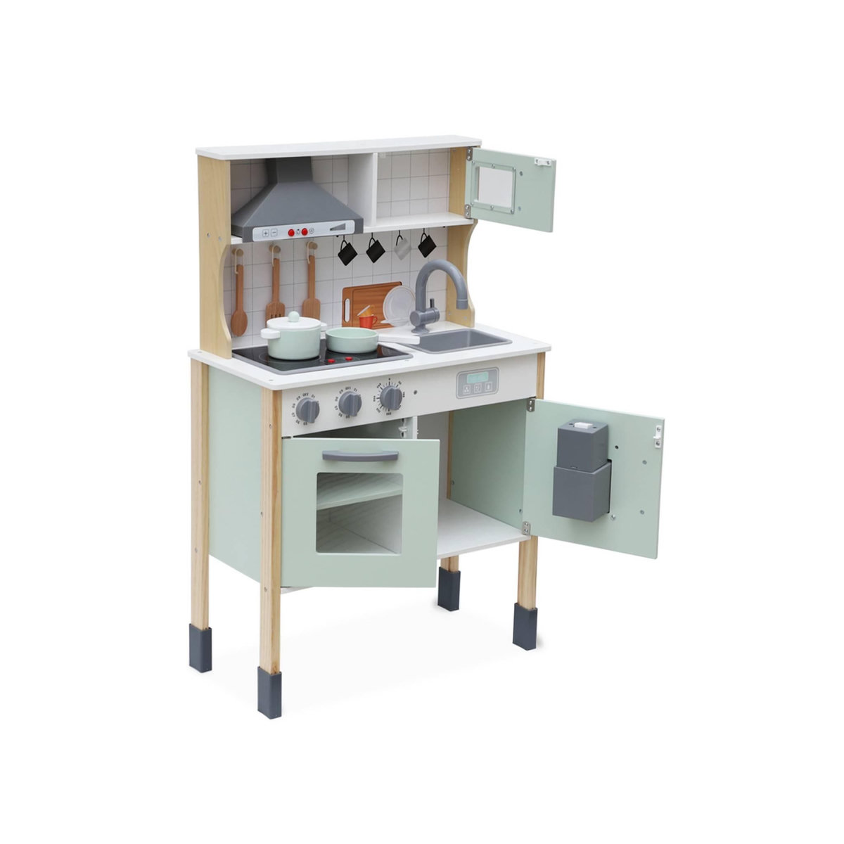 SWEEEK Cuisine pour enfant panneau. accessoires inclus. hotte. plaque de cuisson. micro-ondes électroniques