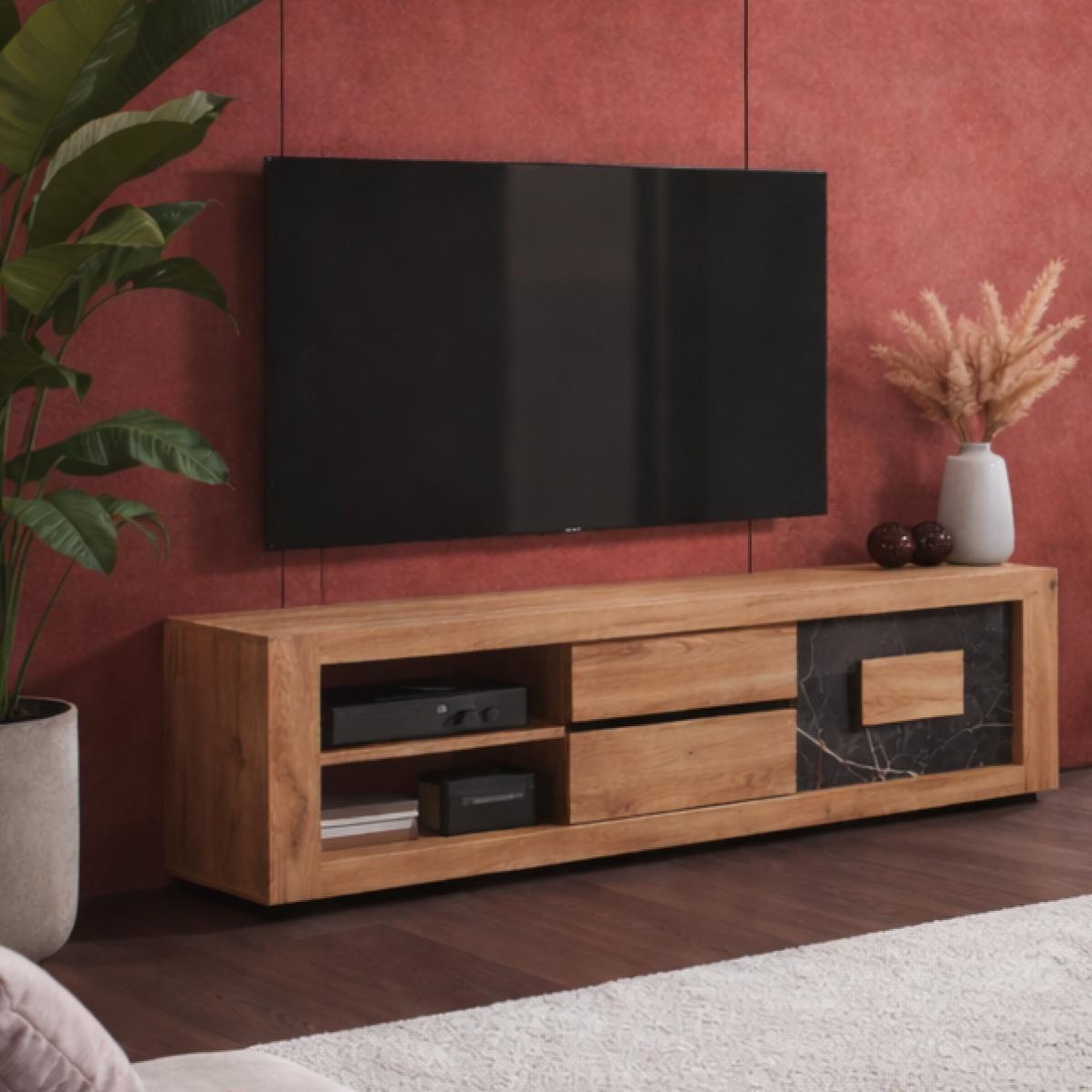 Voir la diapositive 2 : JLC KREATION Meuble tv moderne en bois 2 portes-2 niches racha