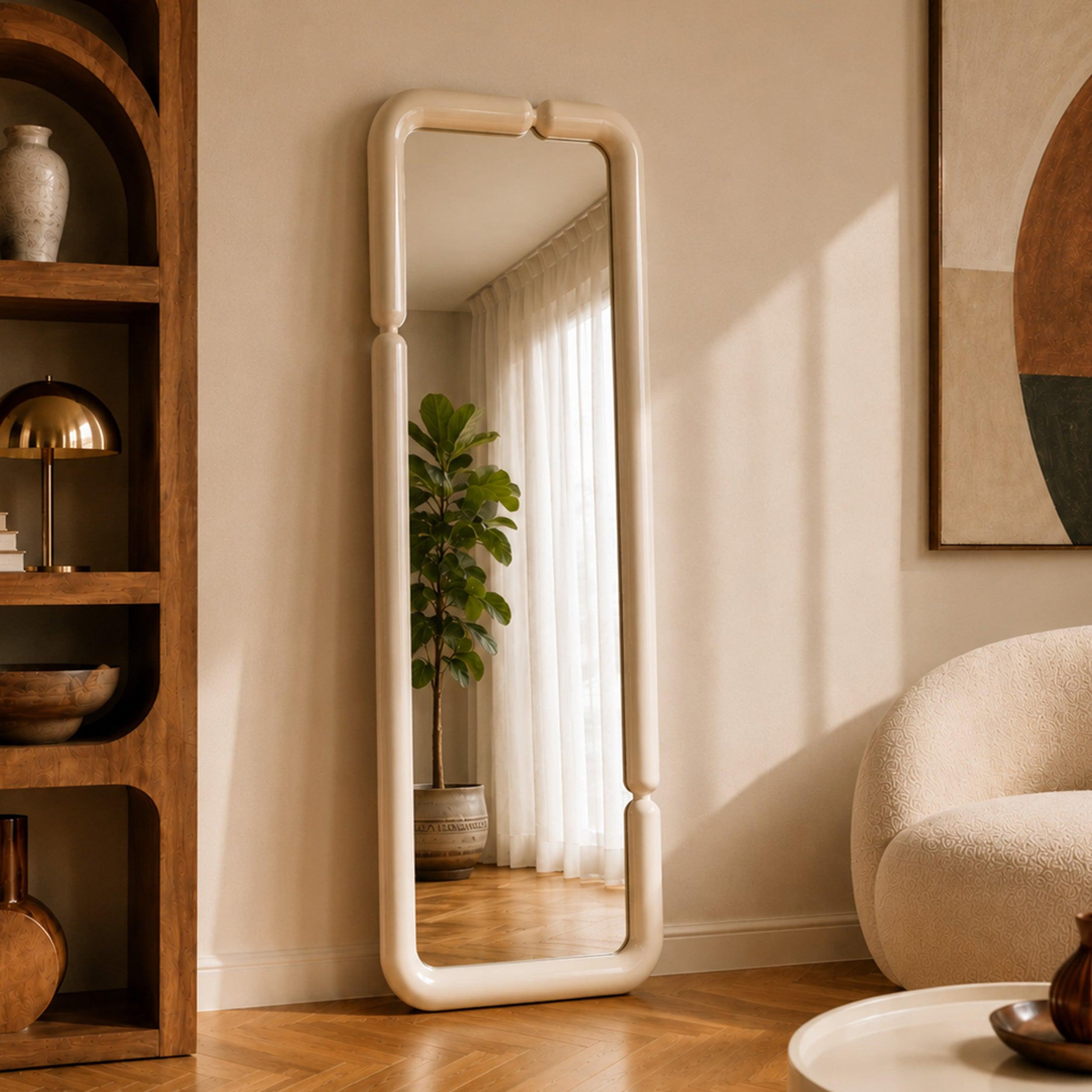 Voir la diapositive 2 : MAISON PAVANE Miroir rectangulaire laqué blanc 160 x 60 cm-Silk