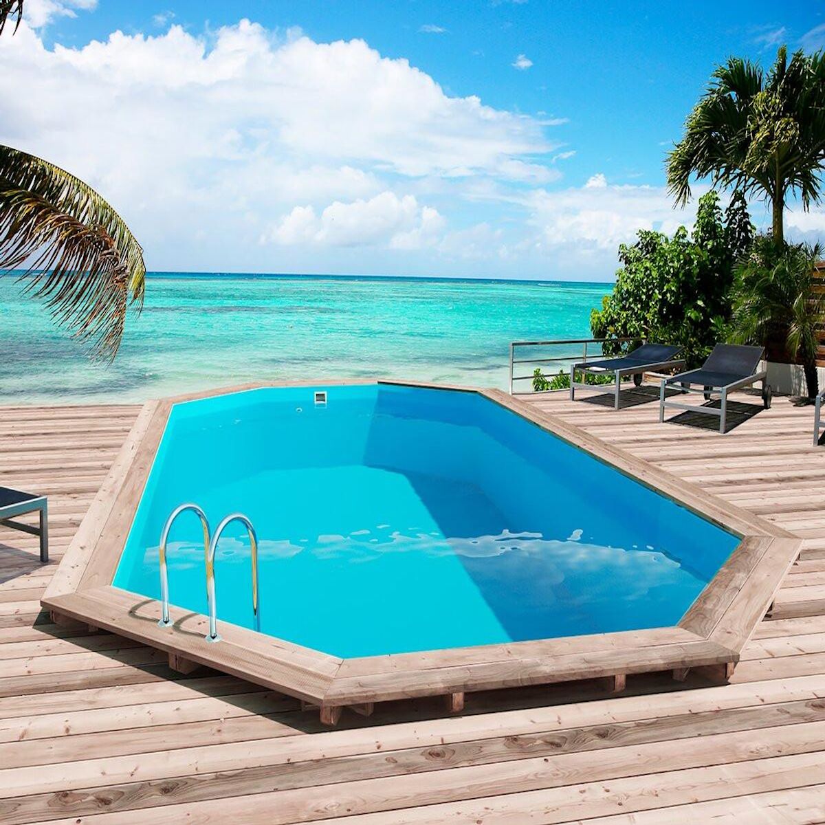 Habitat et Jardin Piscine bois  Sao Paulo  - 6.57 x 4.07 x 1.20 m + Pompe à chaleur - Puissance 6.1 kW