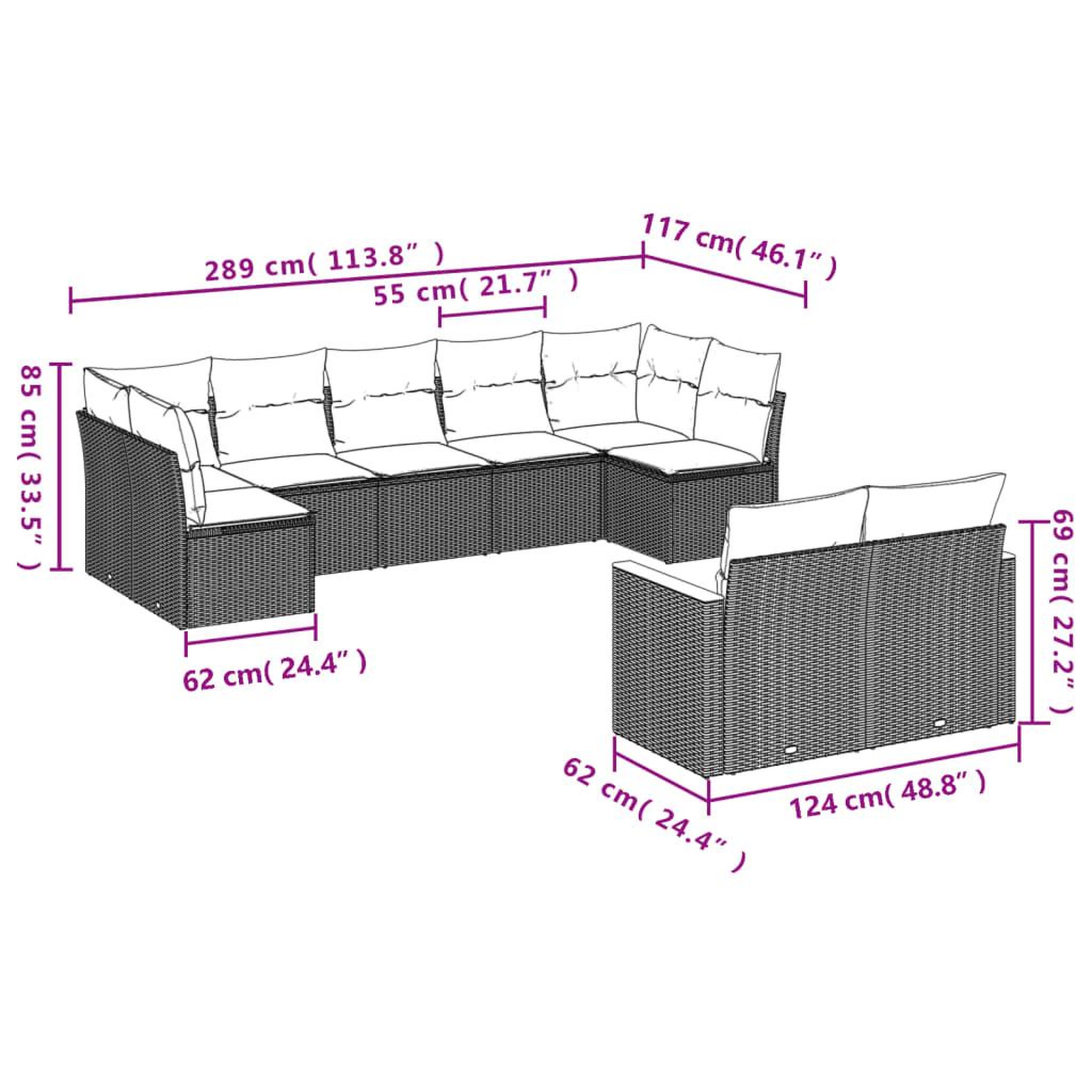 Voir la diapositive 4 : VIDAXL Salon de jardin 9 pcs avec coussins noir resine tressee