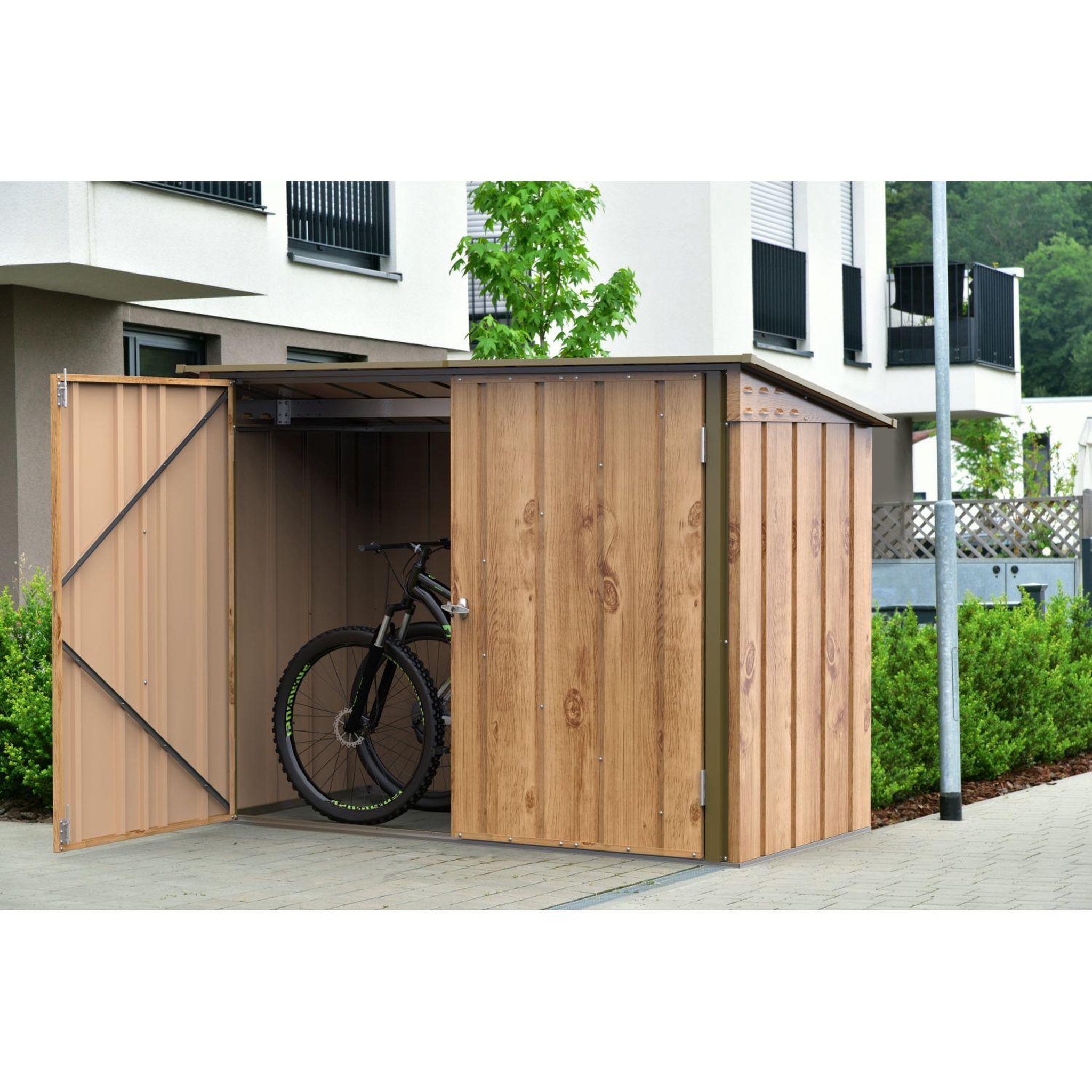 Voir la diapositive 1 : DURAMAX Abri à vélos - Métal - Imitation bois - 2,05m²