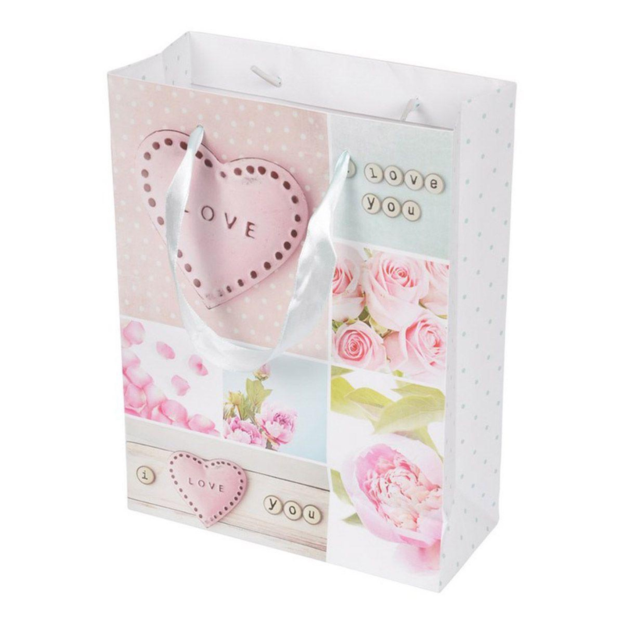 HOMEA Sac cadeau imprimé  romantique  32cm rose