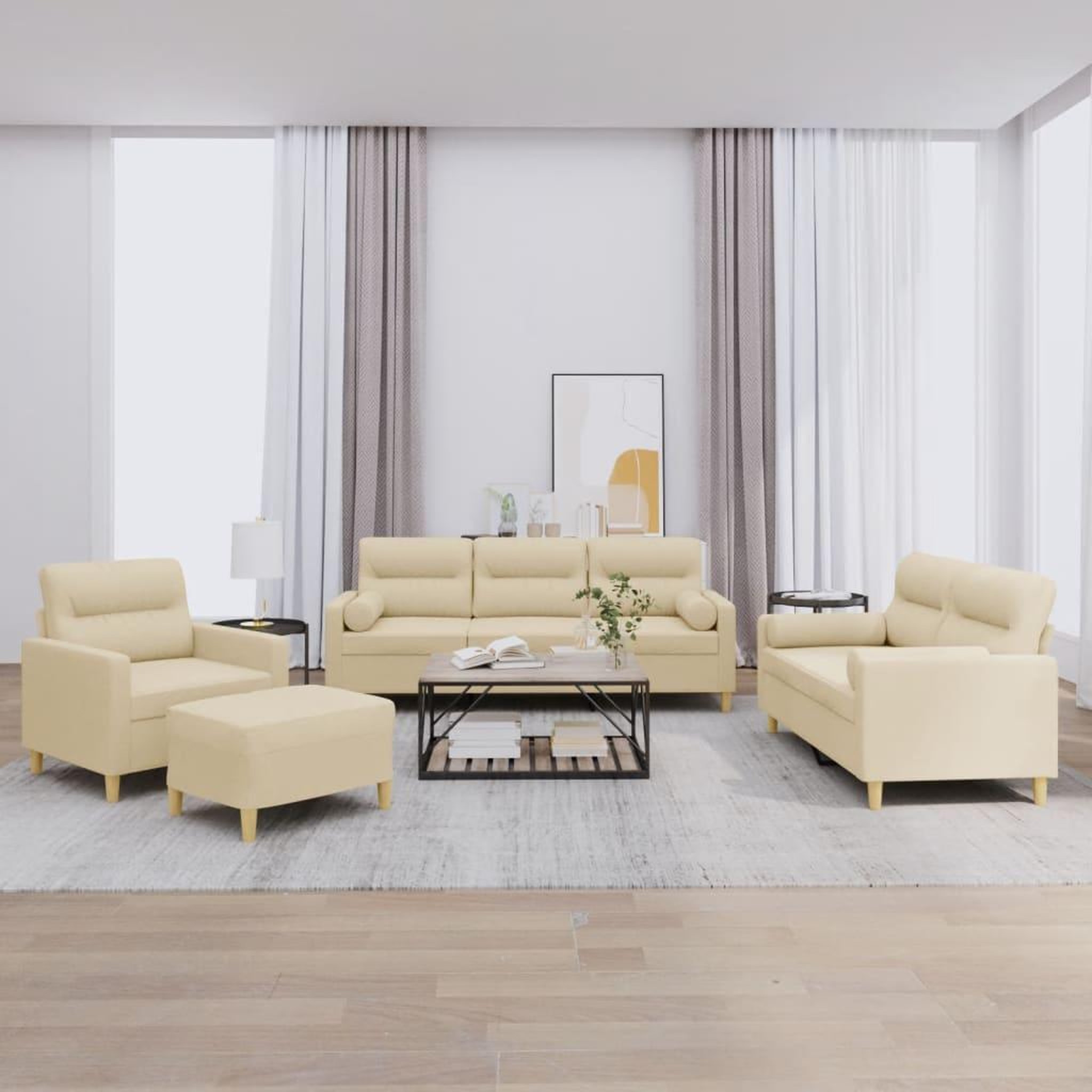 VIDAXL Ensemble de canapes 4 pcs avec coussins creme tissu