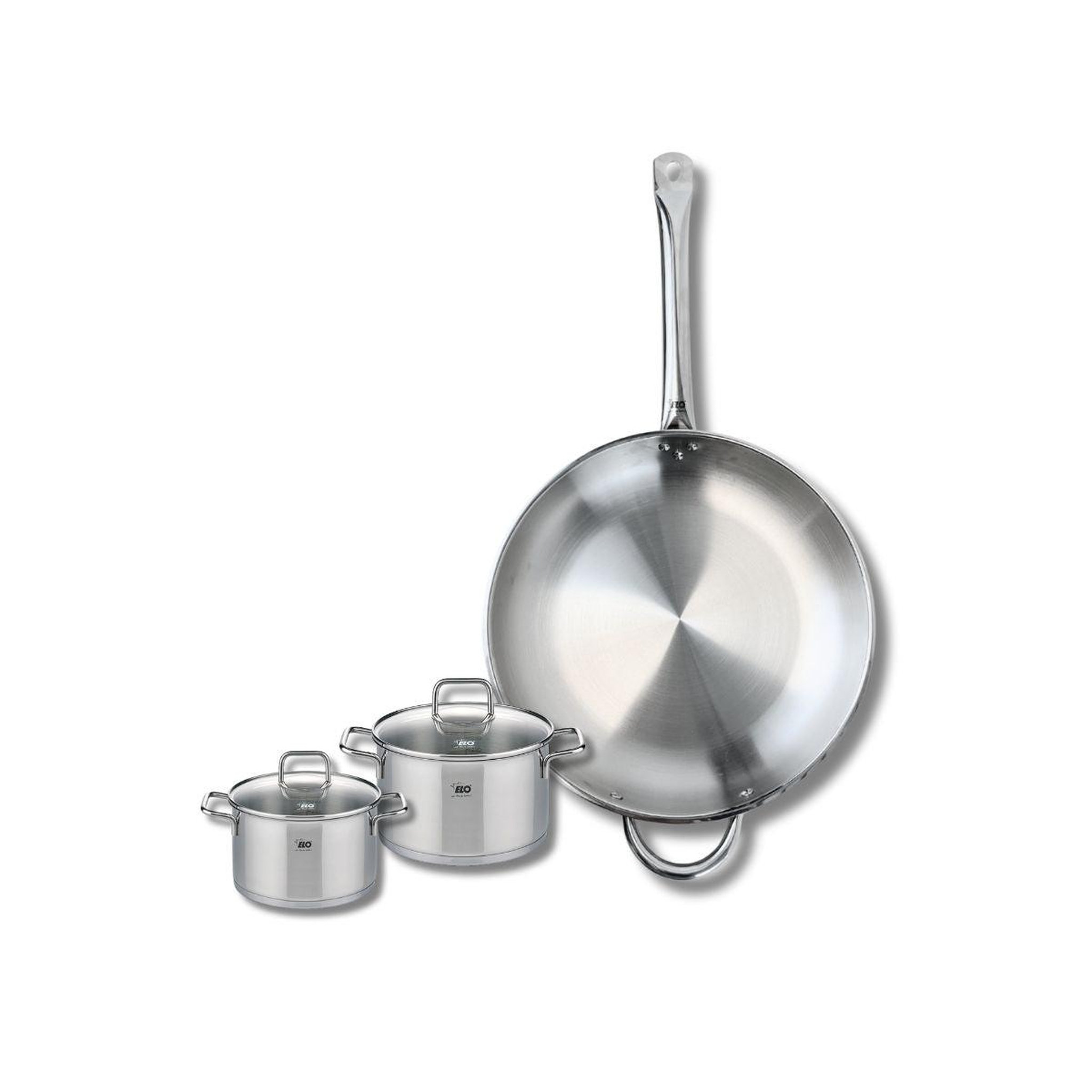 ELO Ensemble de 1 poêle de cuisson 32 cm et 2 faitouts 12 et 14 cm elo profi citrin