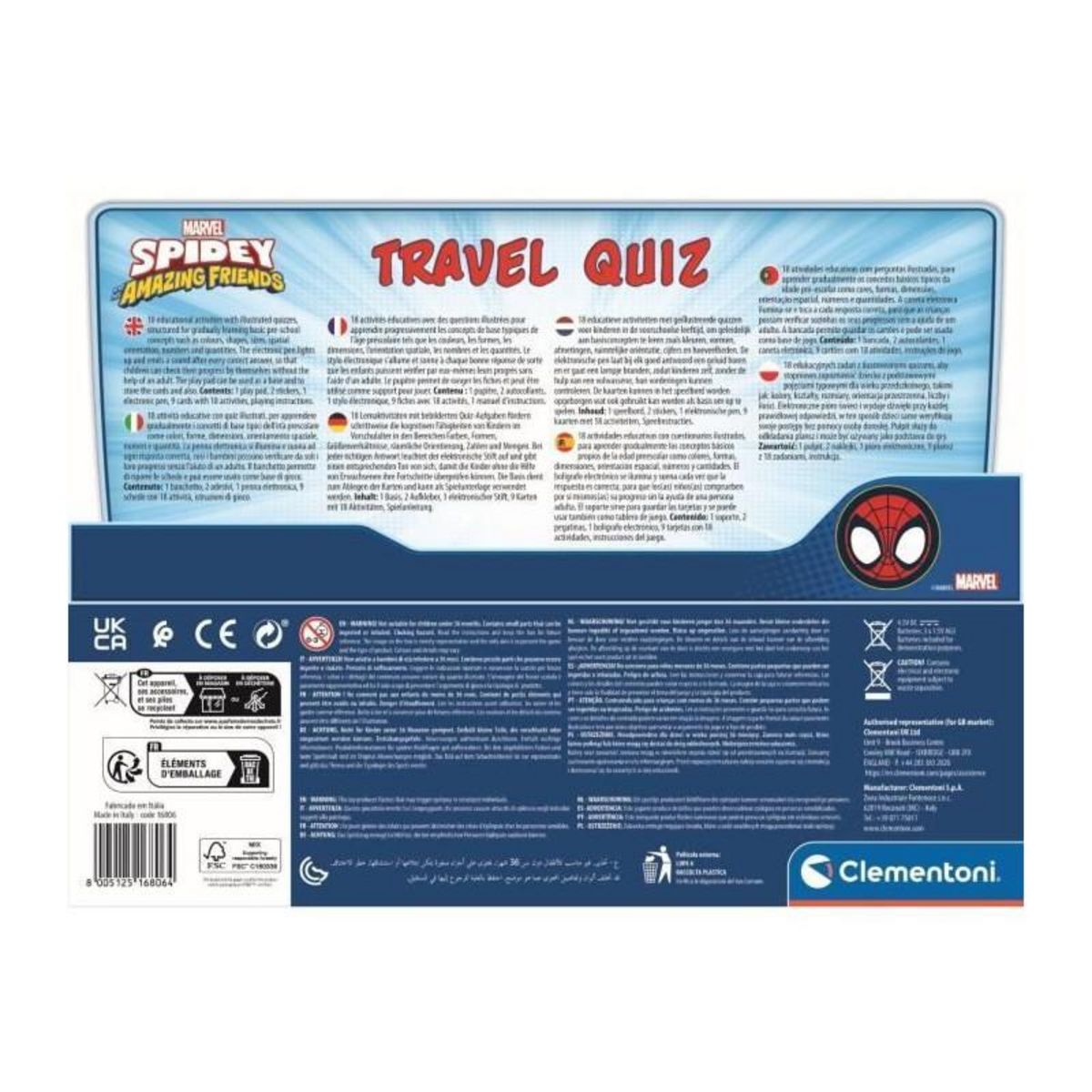 CLEMENTONI Clementoni - Pupitre Spidey - Jeu éducatif - Découvre les formes, les couleurs, les chiffres, l'espace et les dimensions - Dé