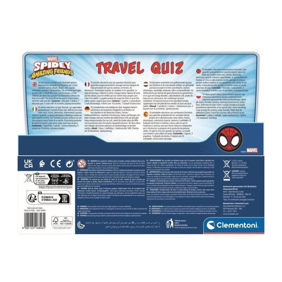 CLEMENTONI Clementoni - Pupitre Spidey - Jeu éducatif - Découvre les formes, les couleurs, les chiffres, l'espace et les dimensions - Dé