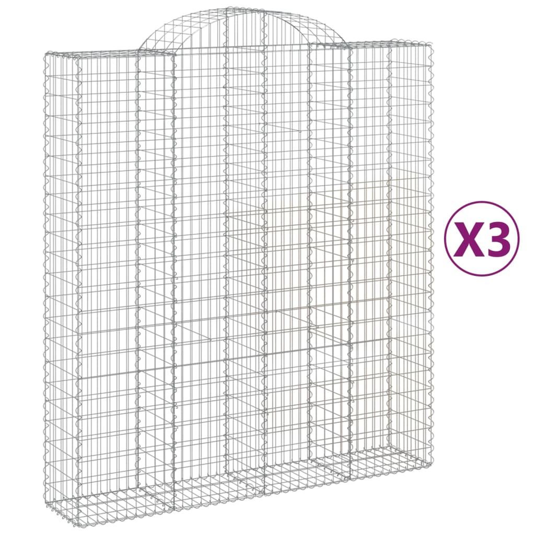 Voir la diapositive 2 : VIDAXL Paniers a gabions arques 3 pcs 200x50x220/240 cm Fer galvanise