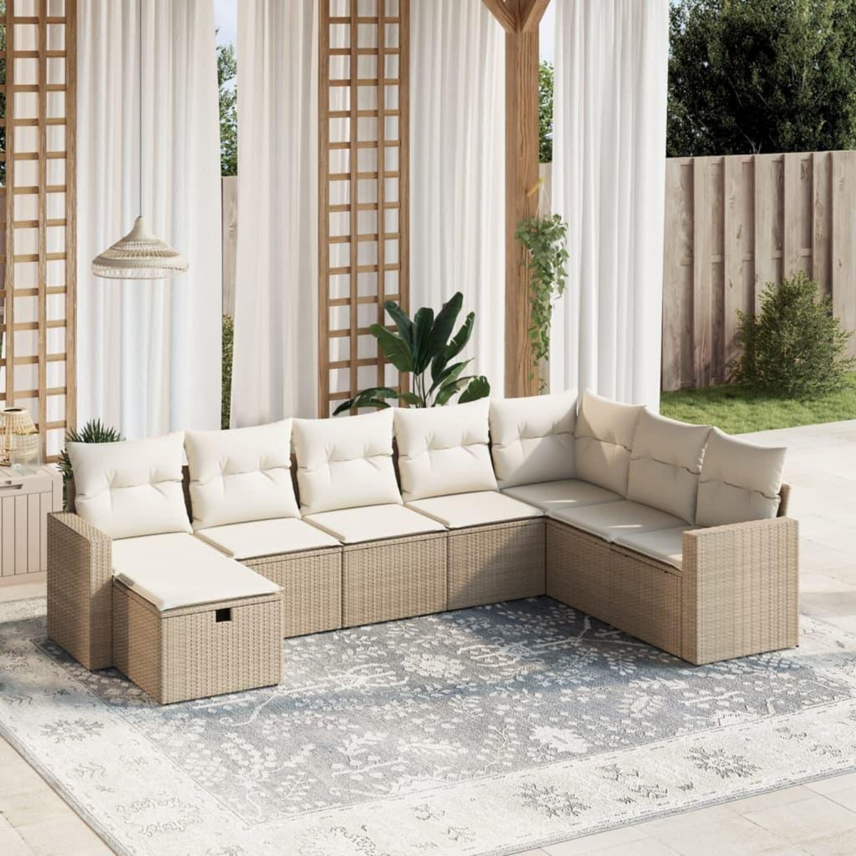 VIDAXL Salon de jardin avec coussins 8 pcs beige resine tressee