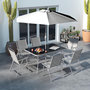Voir la diapositive 2 : OUTSUNNY Ensemble salon de jardin 6 places 8 pièces - parasol, table, 6 chaises pliantes - métal époxy textilène polyester gris