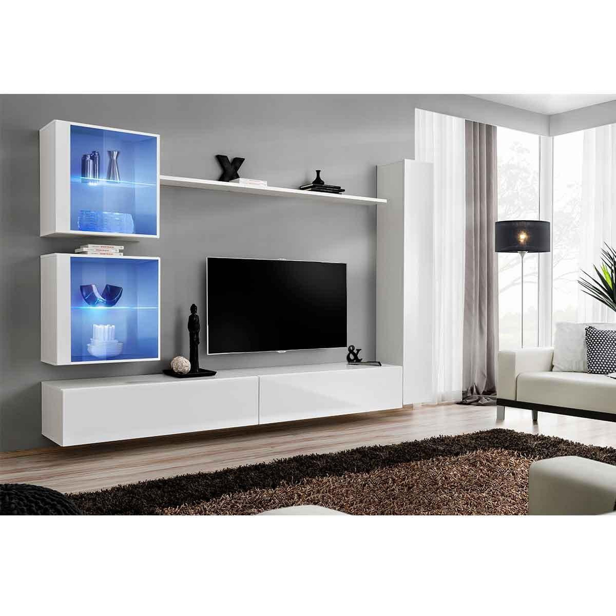 Voir la diapositive 2 : Paris Prix Meuble tv mural design  switch xviii  280cm blanc